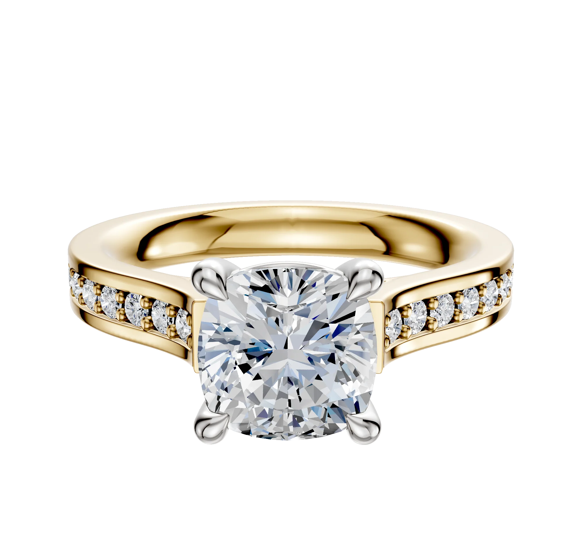 14K Two Tone 4 Prong Basket Cathedral Flat 1-Row-Pave 2.5mm Engagement Ring