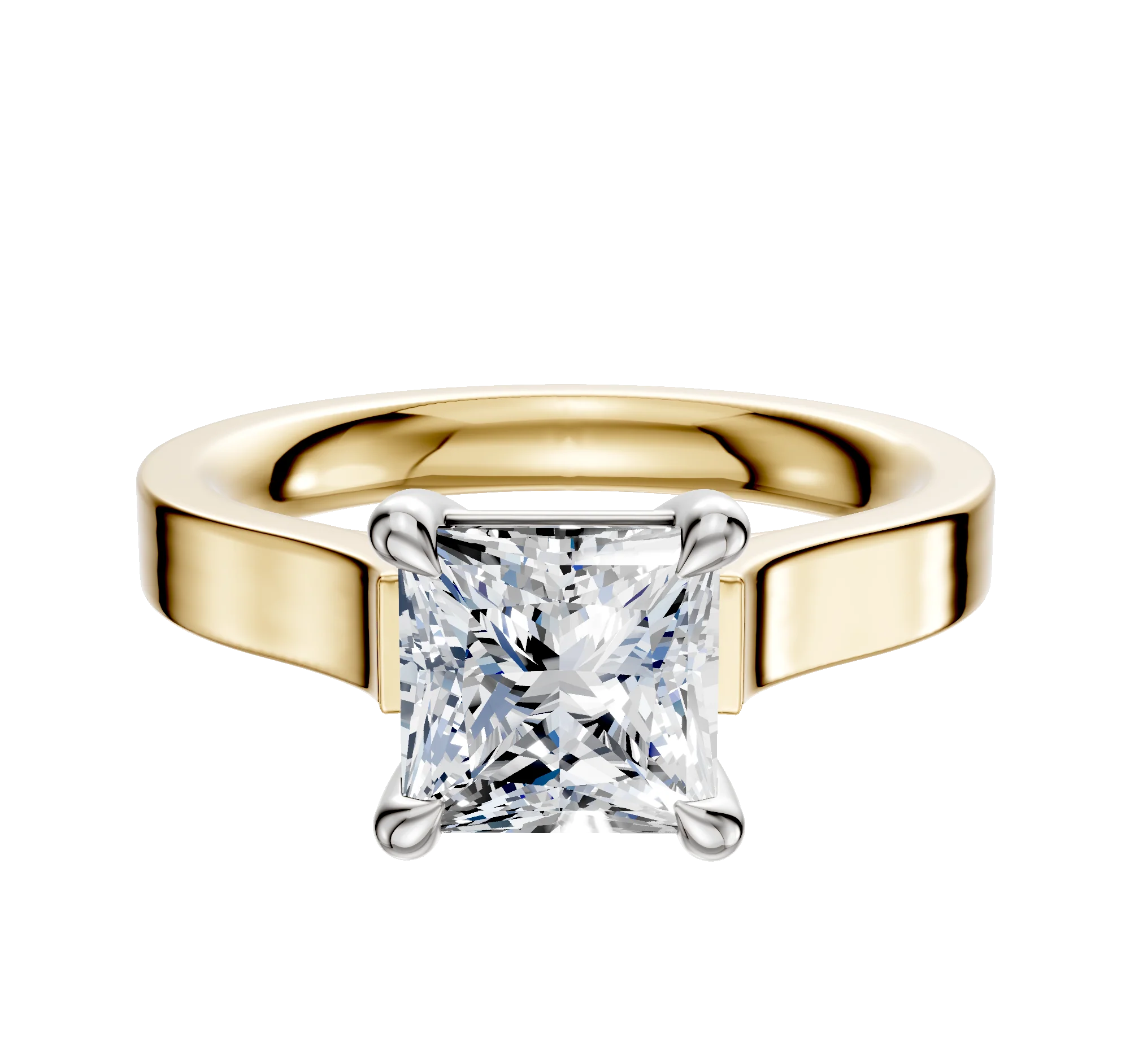 14K Two Tone 4 Prong Basket Cathedral Flat 3.0mm Engagement Ring