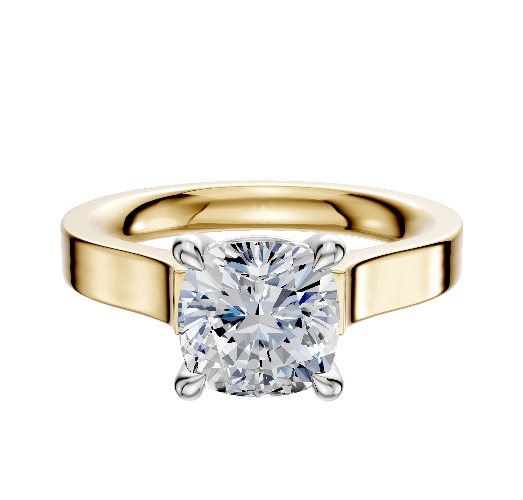 14K Two Tone 4 Prong Basket Cathedral Flat 3.0mm Engagement Ring