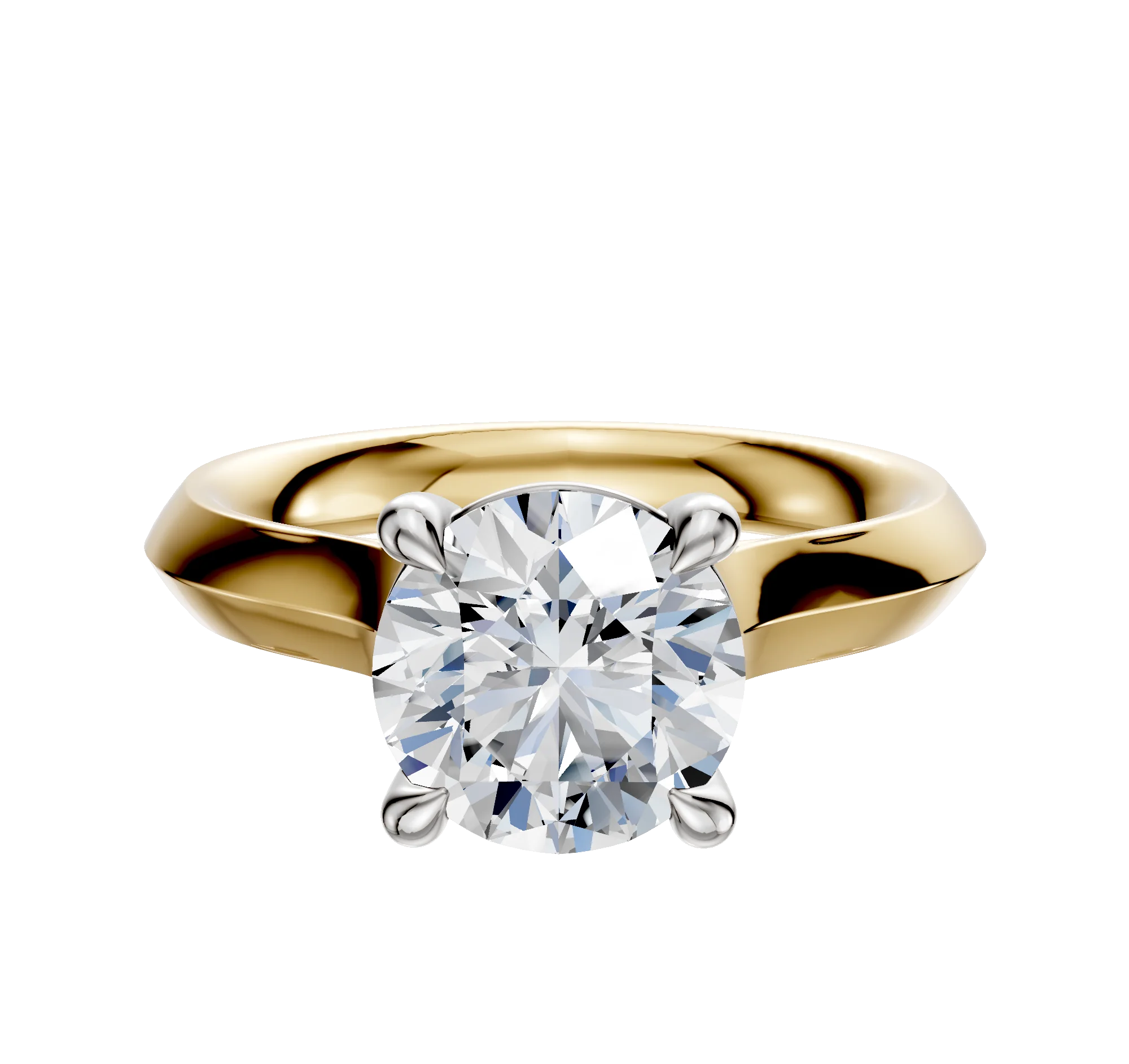 14K Two Tone 4 Prong Basket Cathedral Knife Edge 3.0mm Engagement Ring