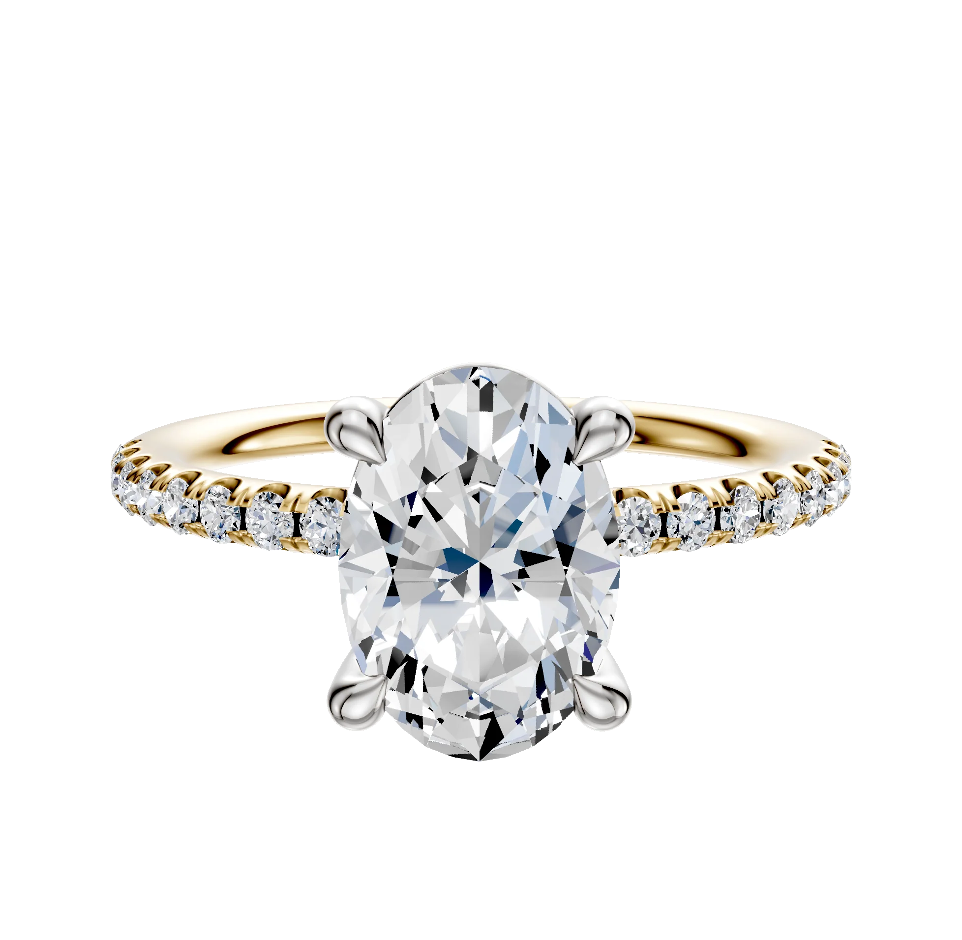 14K Two Tone 4 Prong Basket Classic Dome 1-Row-Pave 2.5mm Engagement Ring