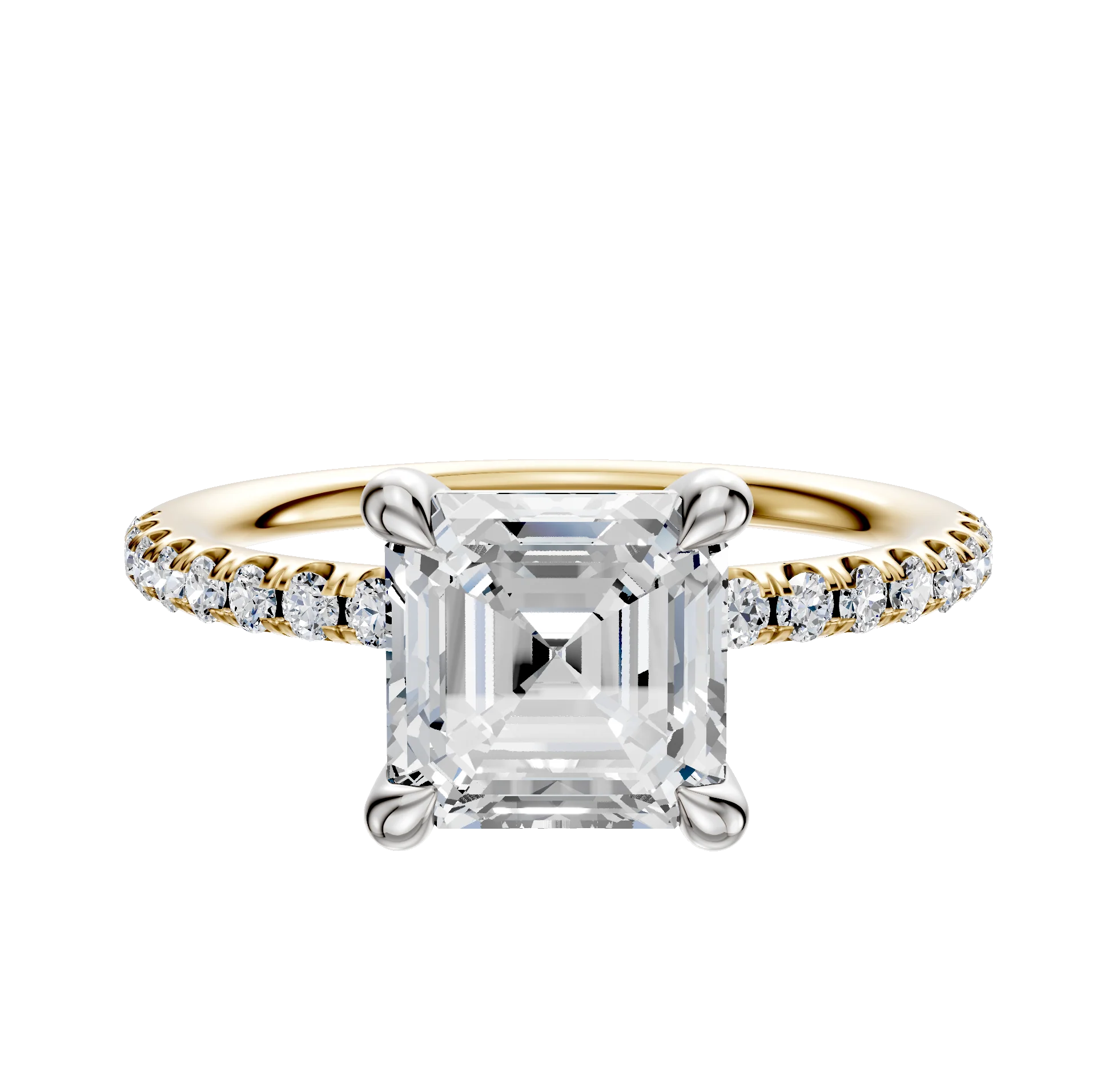 14K Two Tone 4 Prong Basket Classic Dome 1-Row-Pave 2.5mm Engagement Ring