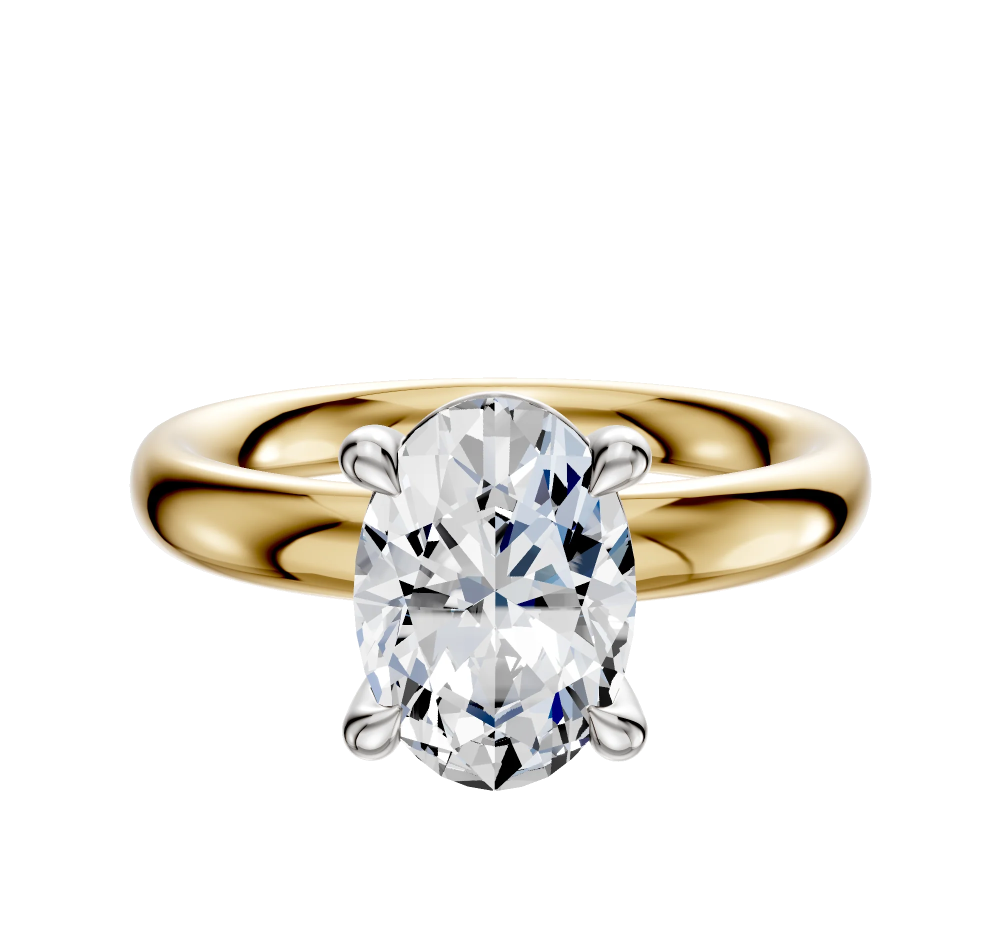 14K Two Tone 4 Prong Basket Classic Dome 3.0mm Engagement Ring