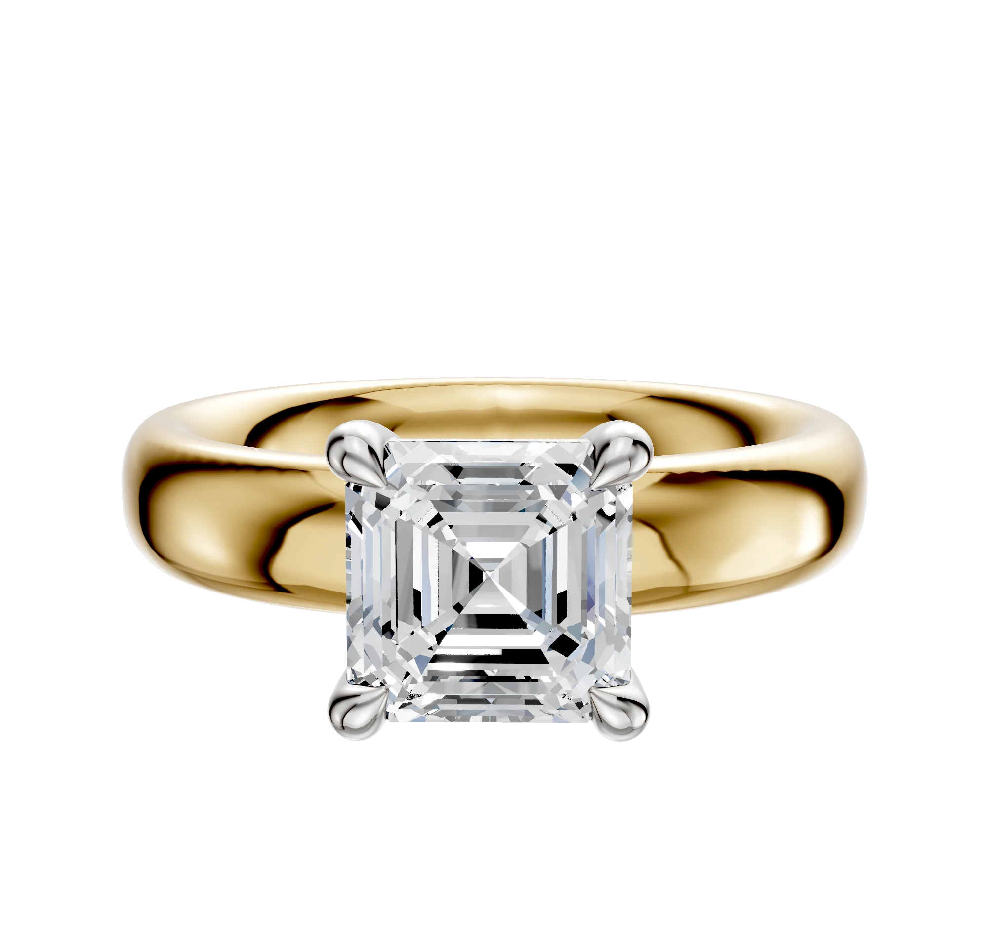 14K Two Tone 4 Prong Basket Classic Dome 4.0mm Engagement Ring