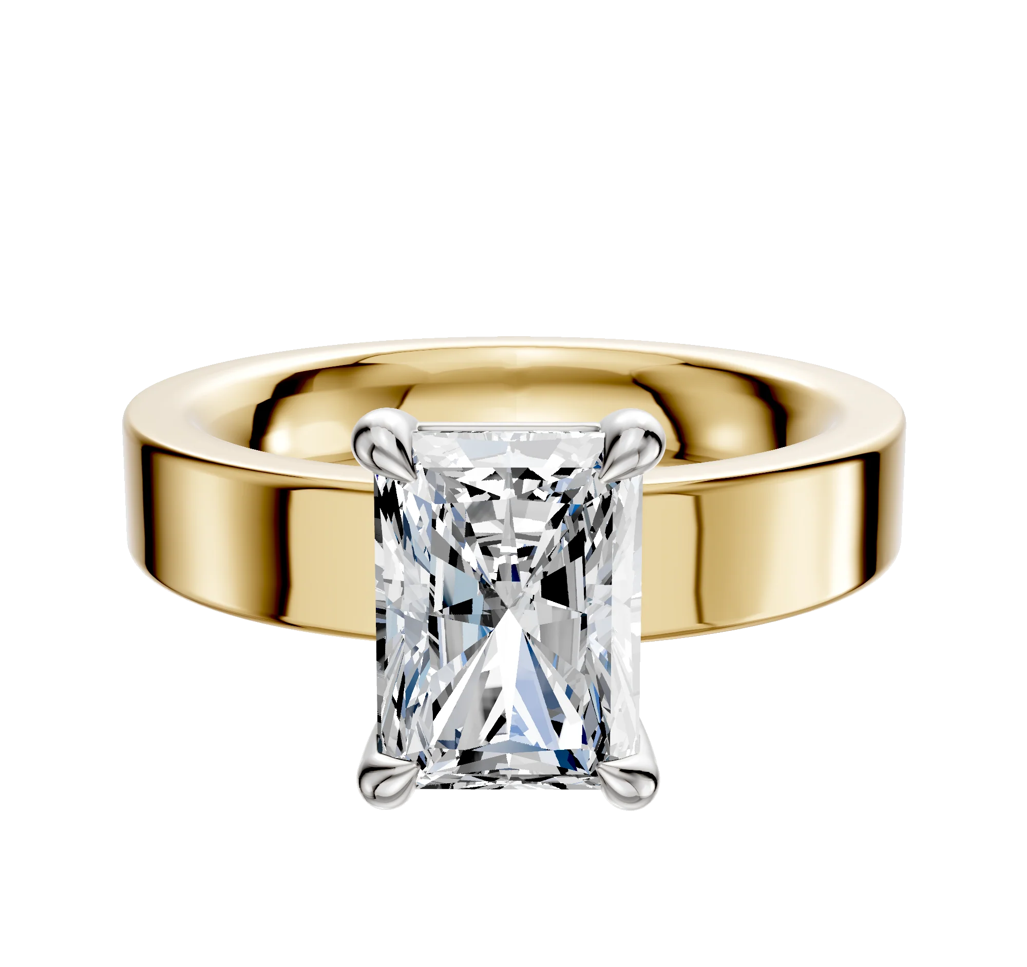 14K Two Tone 4 Prong Basket Classic Flat 4.0mm Engagement Ring