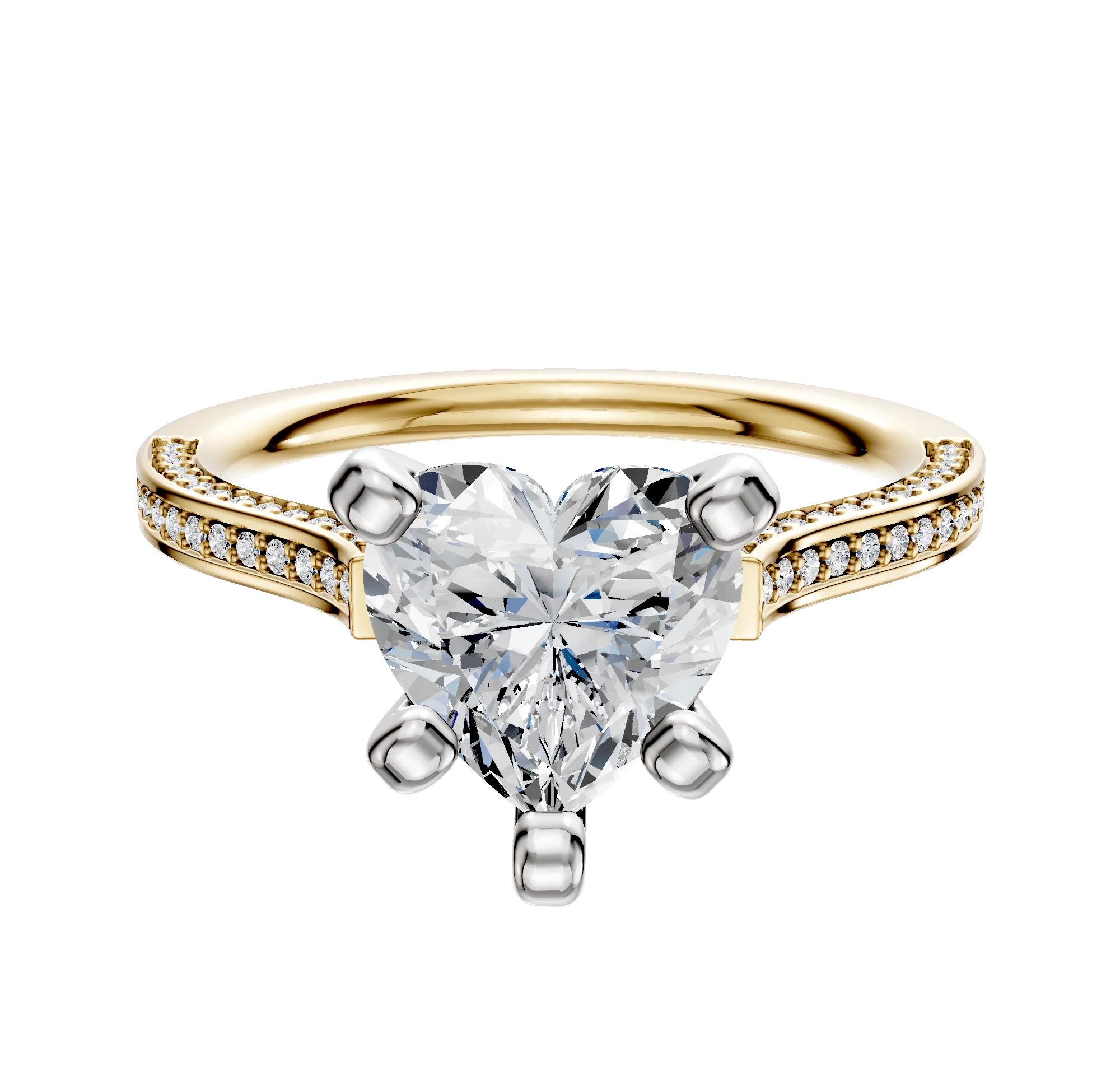 14K Two Tone 4 Prong Cathedral Flat 3-Row-Pave 2.0mm Engagement Ring