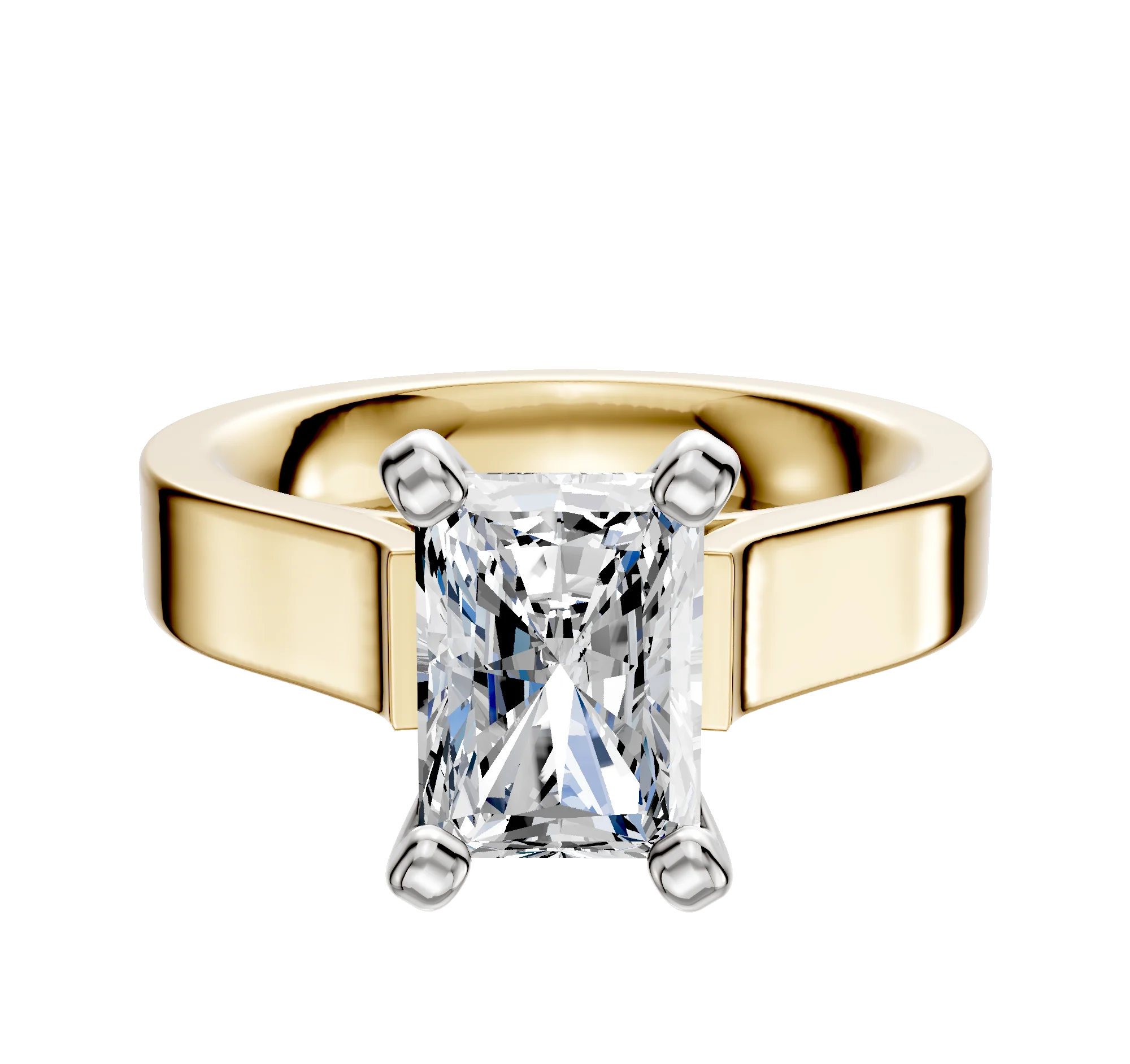 14K Two Tone 4 Prong Cathedral Flat 4.0mm Engagement Ring