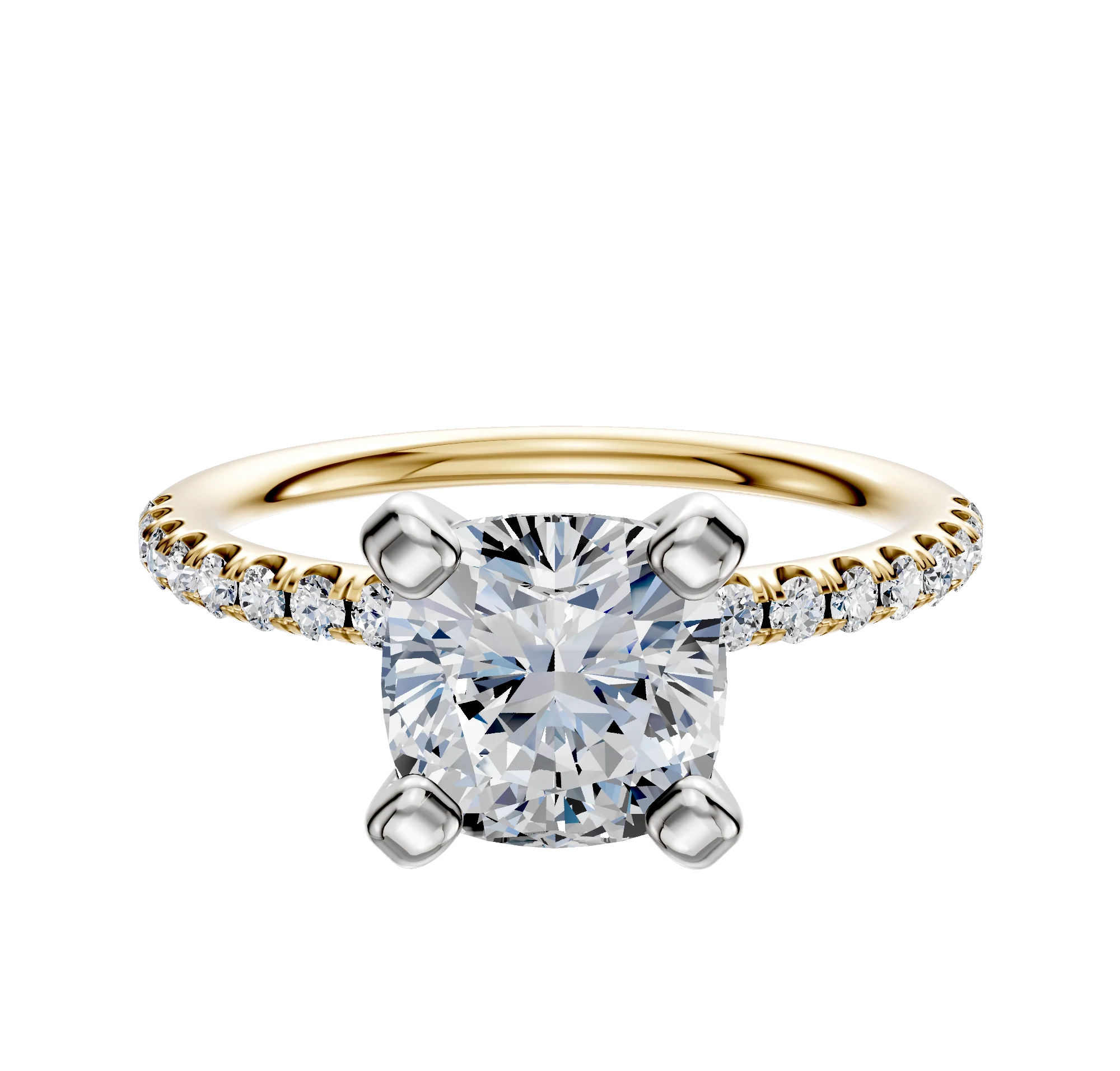 14K Two Tone 4 Prong Classic Dome 1-Row-Pave 2.5mm Engagement Ring