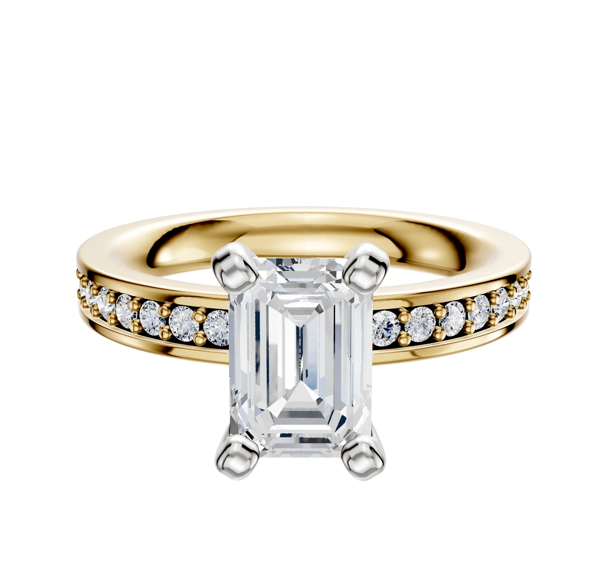 14K Two Tone 4 Prong Classic Flat 1-Row-Pave 2.5mm Engagement Ring