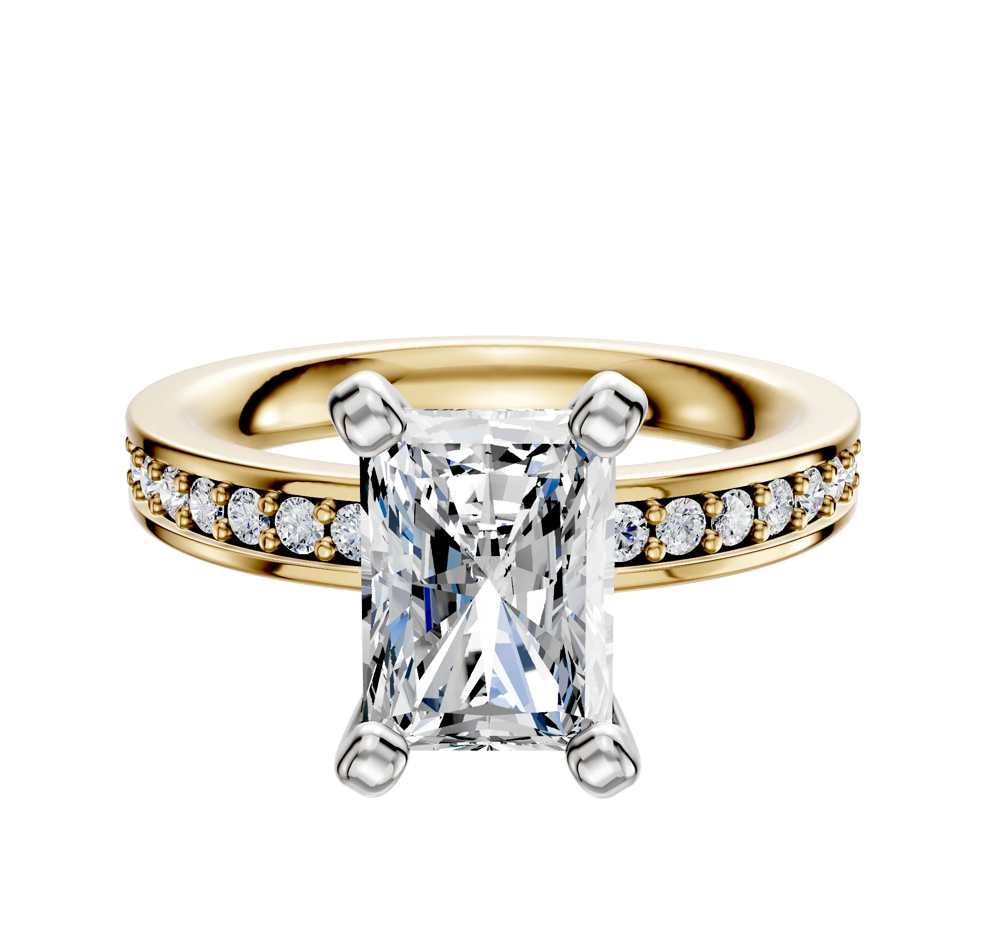 14K Two Tone 4 Prong Classic Flat 1-Row-Pave 2.5mm Engagement Ring