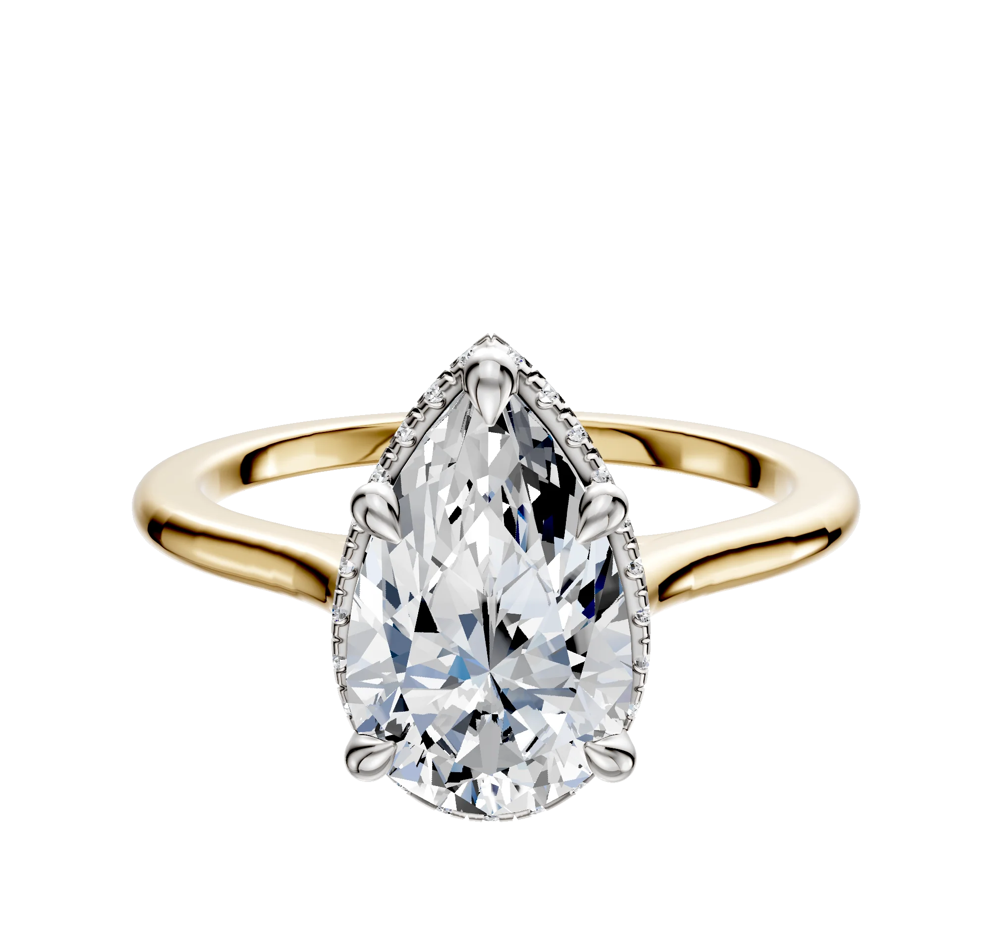 14K Two Tone 4 Prong Collar Cathedral Dome 1.5mm Engagement Ring