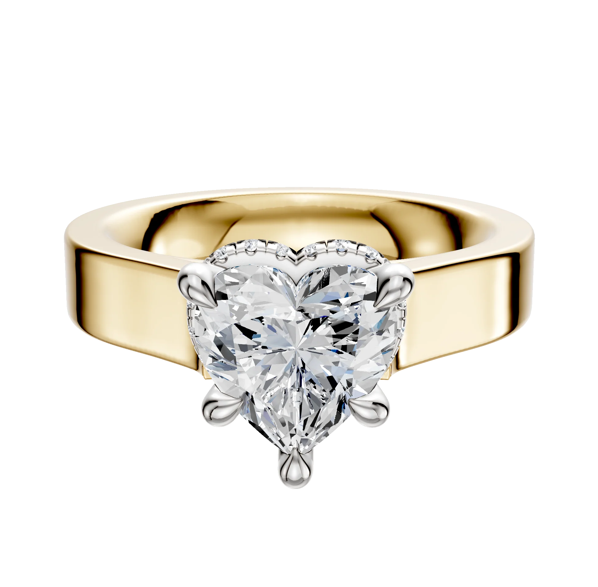 14K Two Tone 4 Prong Collar Cathedral Flat 4.0mm Engagement Ring