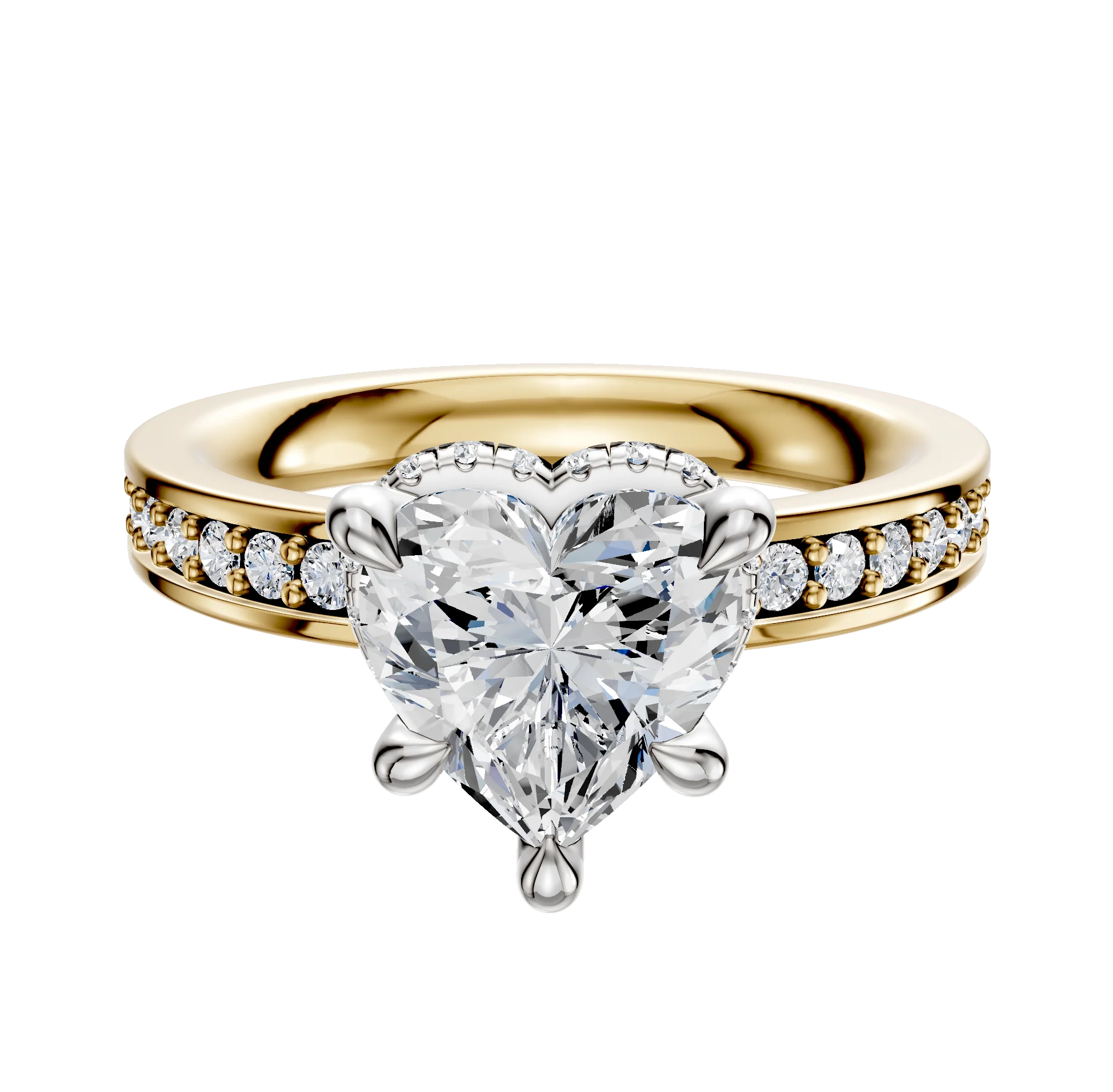 14K Two Tone 4 Prong Collar Classic Flat 1-Row-Pave 2.5mm Engagement Ring