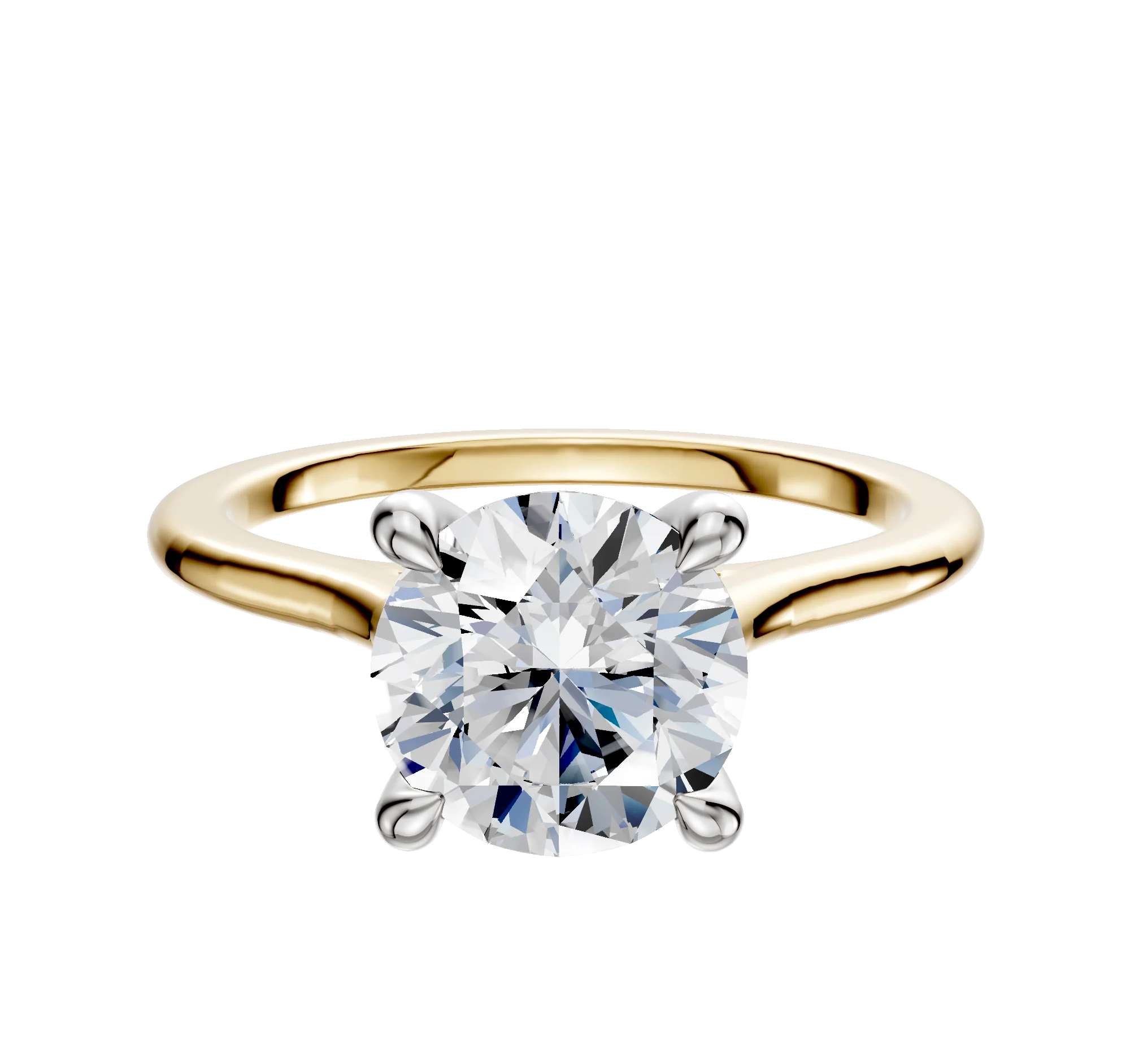 14K Two Tone 4 Prong Hidden Halo Cathedral Dome 1.5mm Engagement Ring