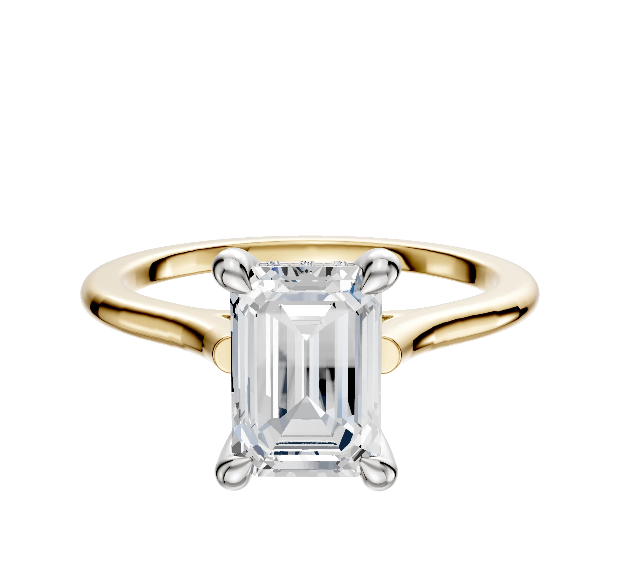 14K Two Tone 4 Prong Hidden Halo Cathedral Dome 1.5mm Engagement Ring