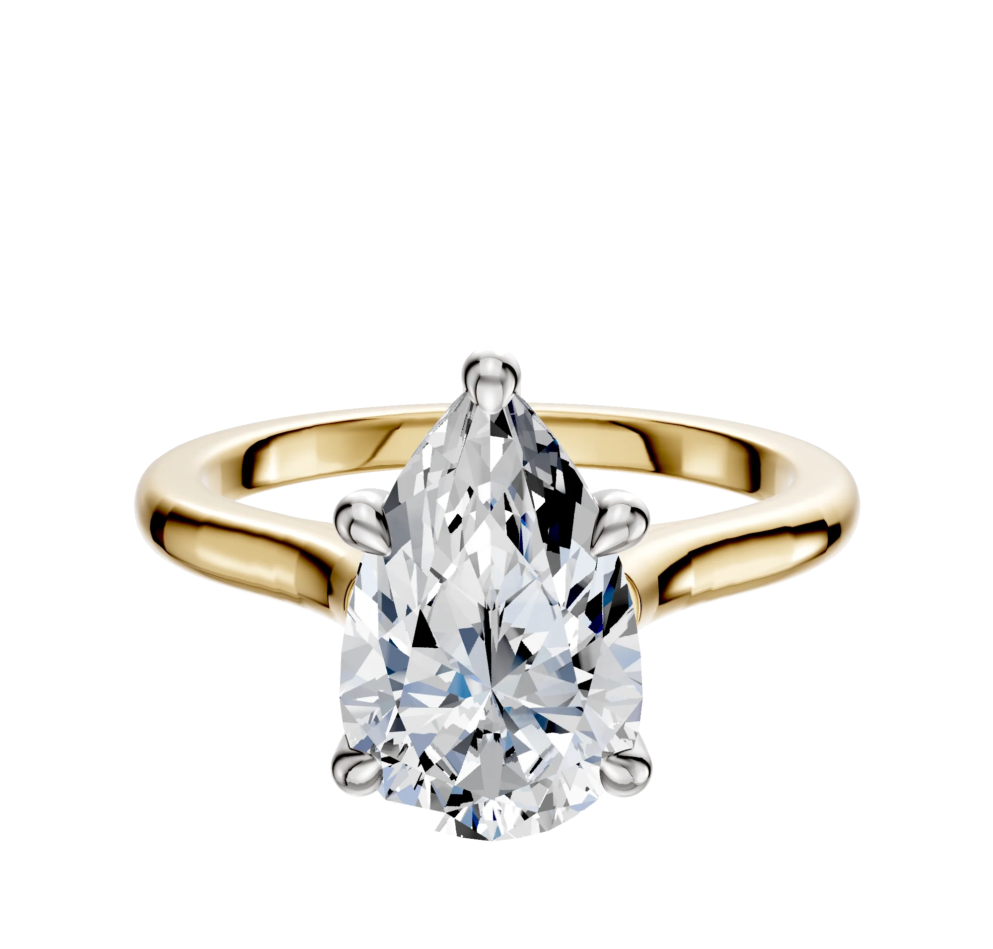 14K Two Tone 4 Prong Hidden Halo Cathedral Dome 2.0mm Engagement Ring