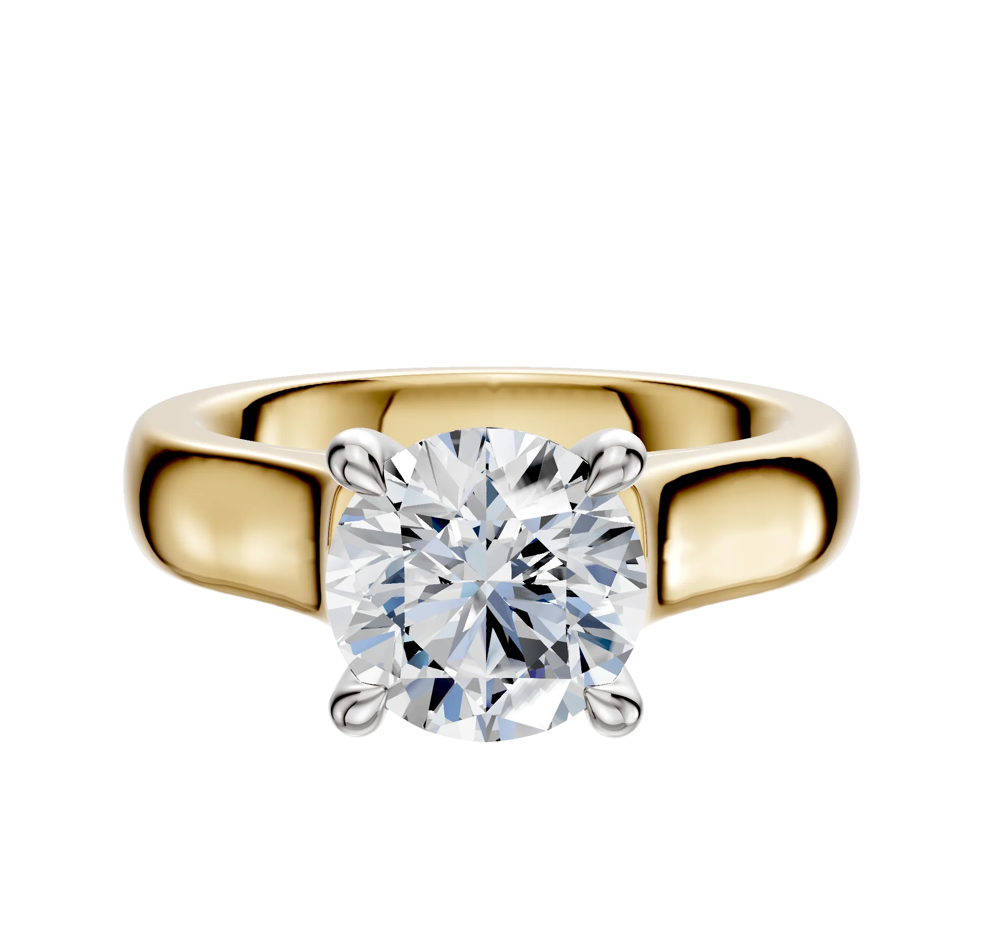 14K Two Tone 4 Prong Hidden Halo Cathedral Dome 4.0mm Engagement Ring