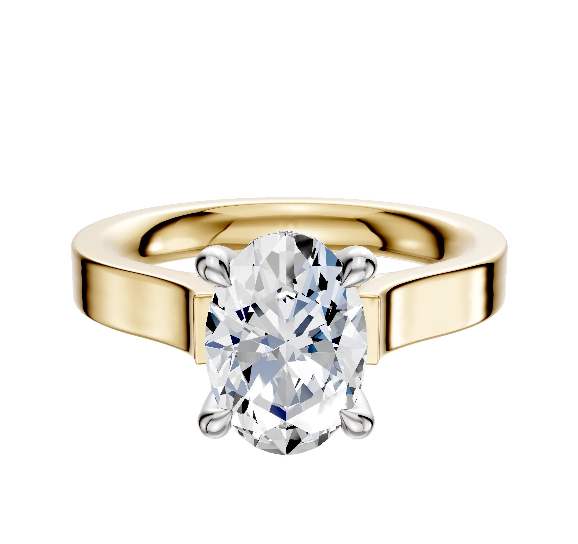 14K Two Tone 4 Prong Hidden Halo Cathedral Flat 3.0mm Engagement Ring