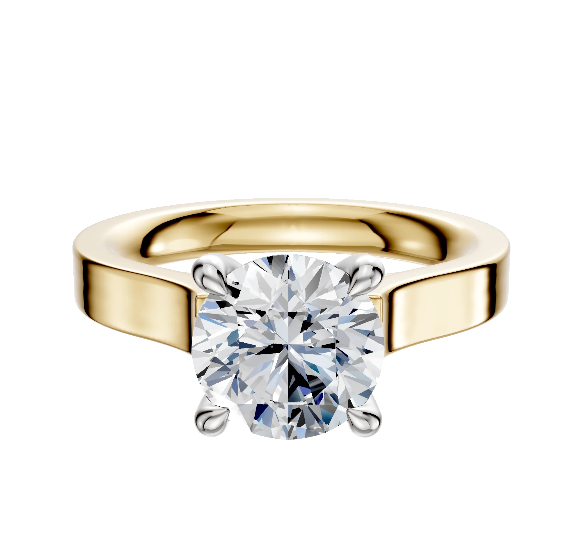 14K Two Tone 4 Prong Hidden Halo Cathedral Flat 3.0mm Engagement Ring