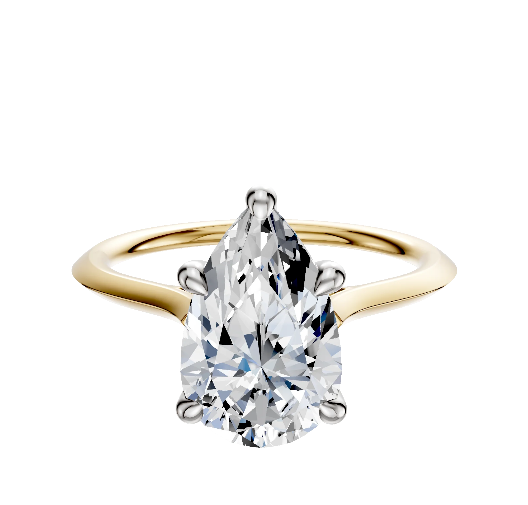 14K Two Tone 4 Prong Hidden Halo Cathedral Knife Edge 1.5mm Engagement Ring