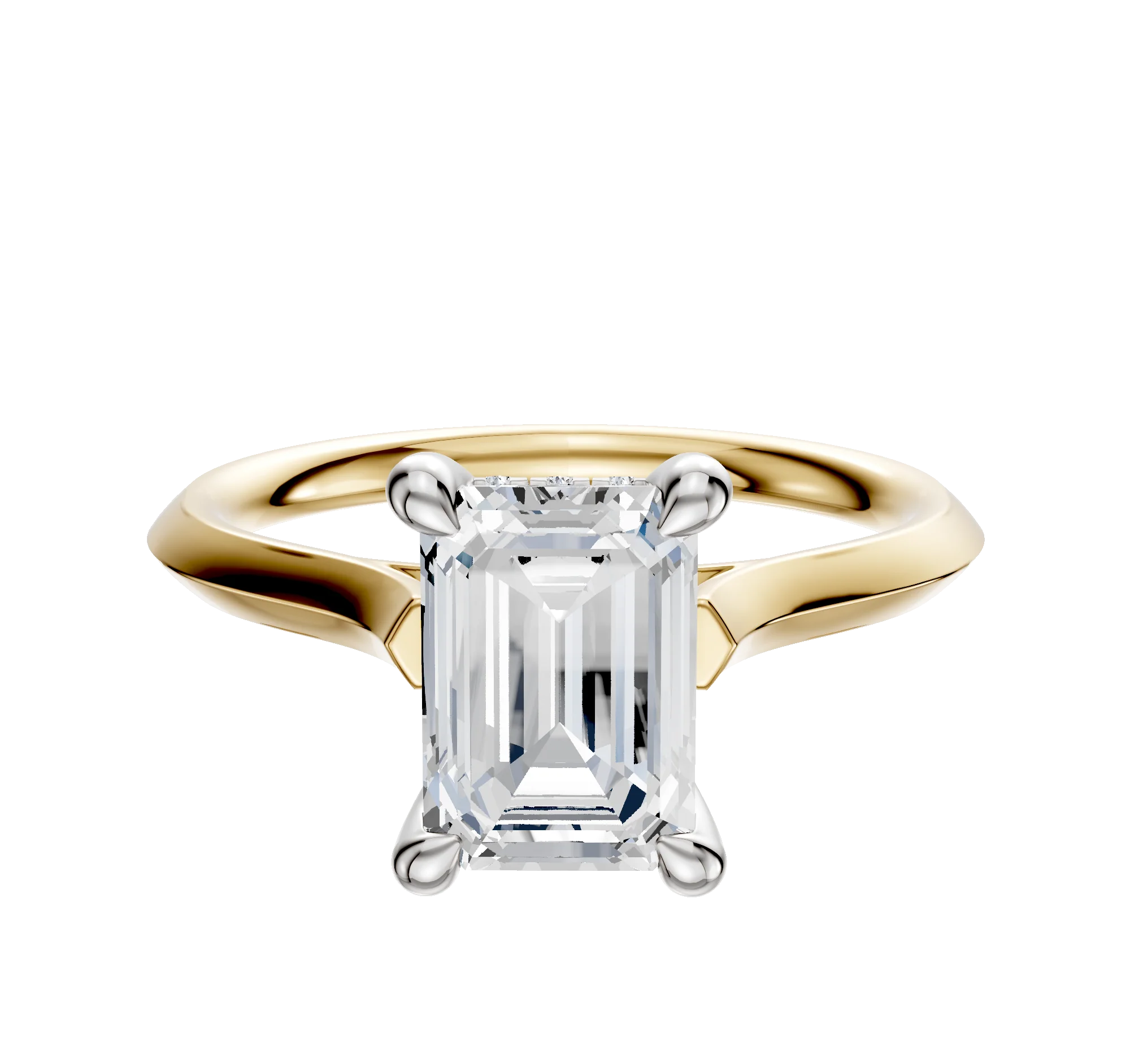 14K Two Tone 4 Prong Hidden Halo Cathedral Knife Edge 2.0mm Engagement Ring