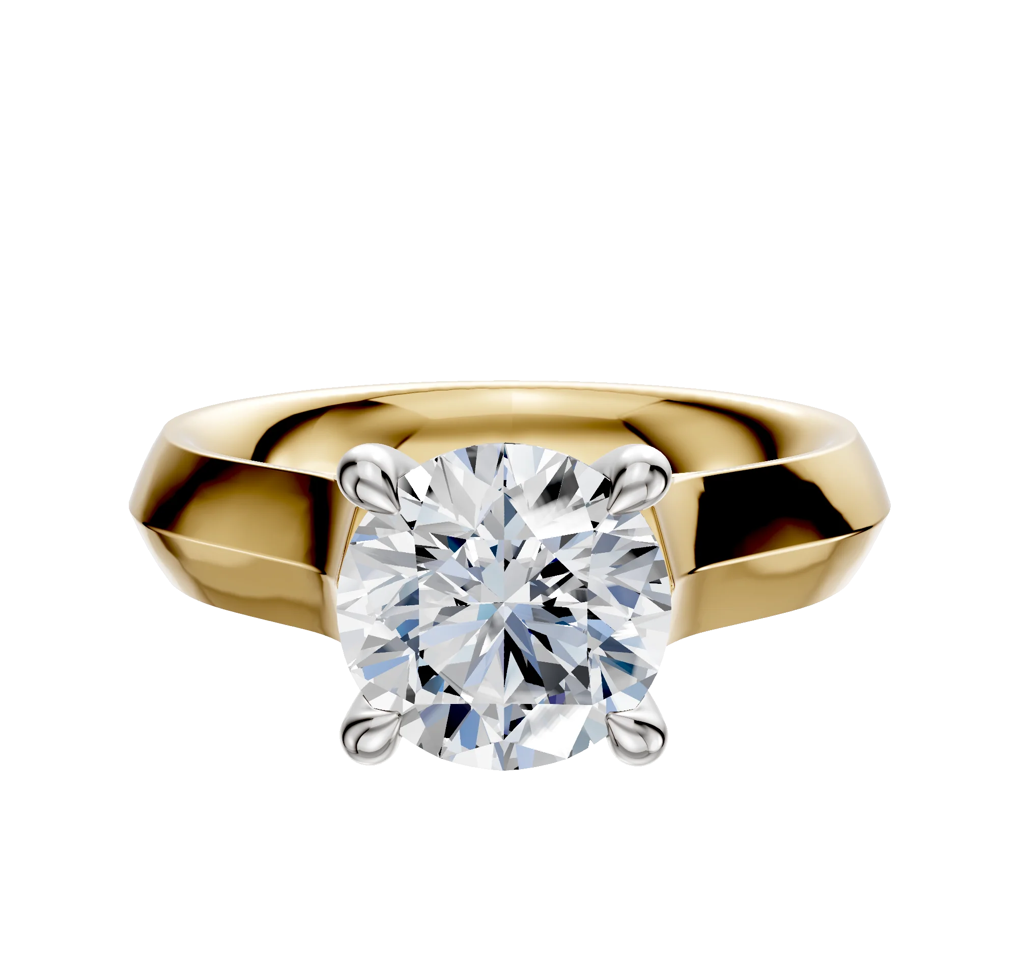 14K Two Tone 4 Prong Hidden Halo Cathedral Knife Edge 4.0mm Engagement Ring