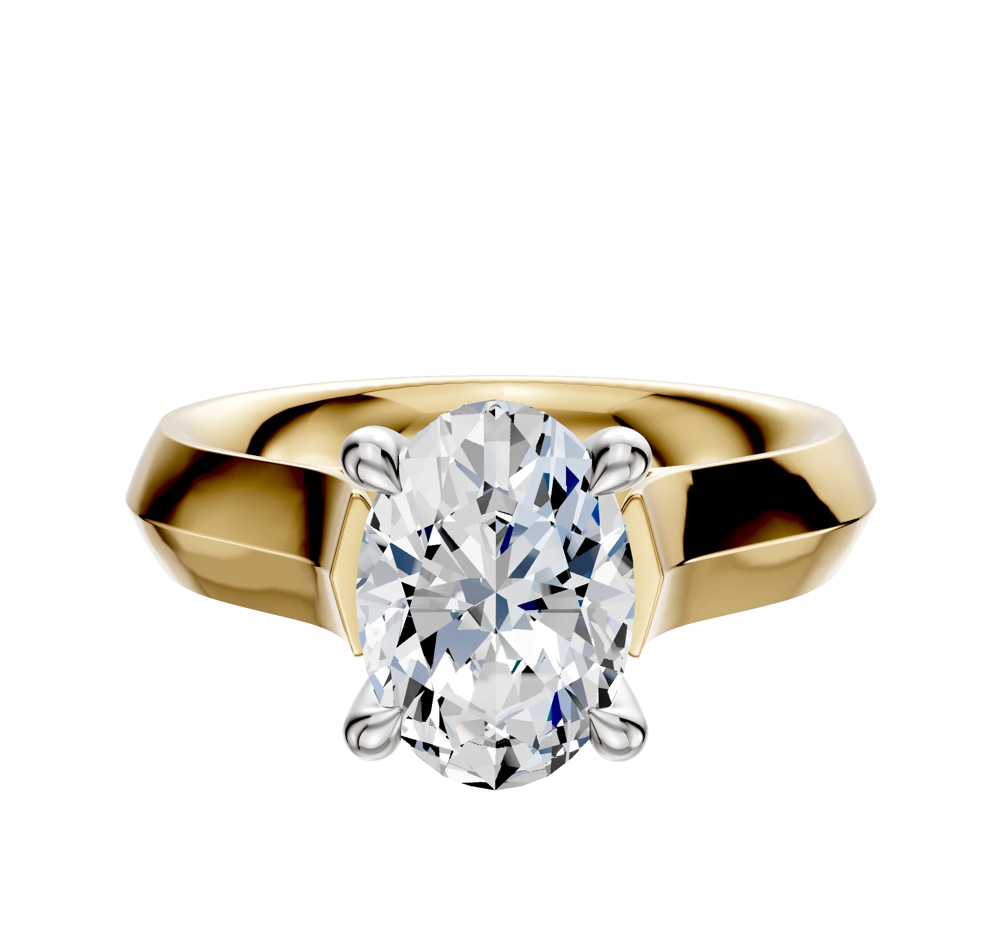14K Two Tone 4 Prong Hidden Halo Cathedral Knife Edge 4.0mm Engagement Ring