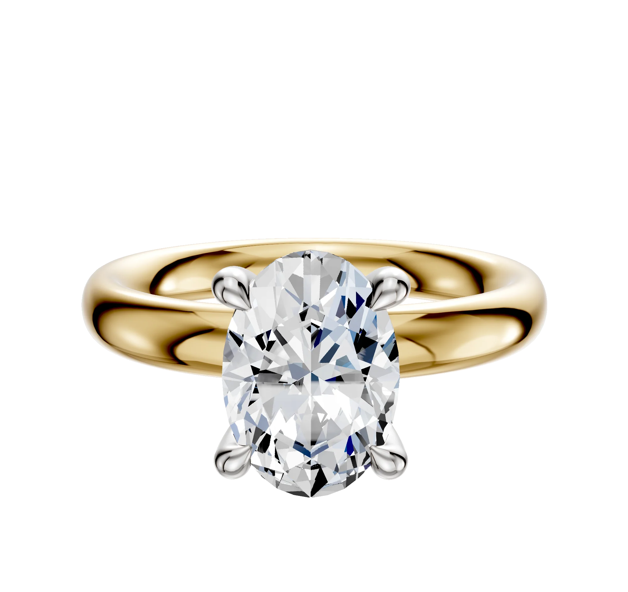 14K Two Tone 4 Prong Hidden Halo Classic Dome 3.0mm Engagement Ring