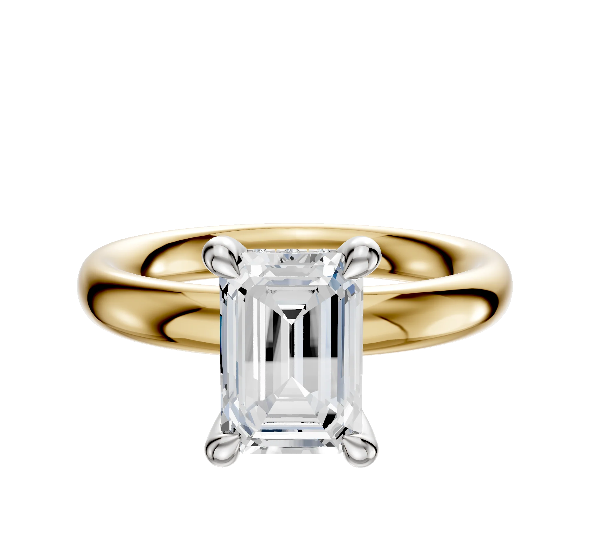 14K Two Tone 4 Prong Hidden Halo Classic Dome 3.0mm Engagement Ring
