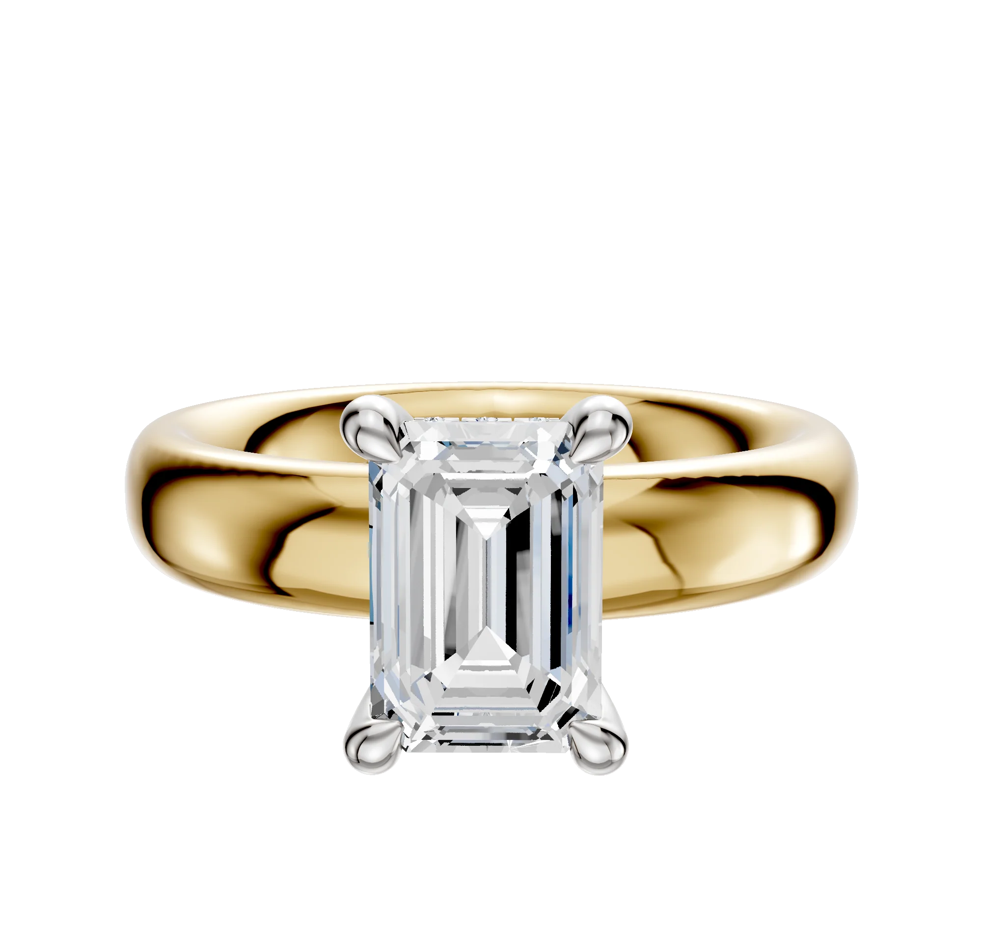 14K Two Tone 4 Prong Hidden Halo Classic Dome 4.0mm Engagement Ring