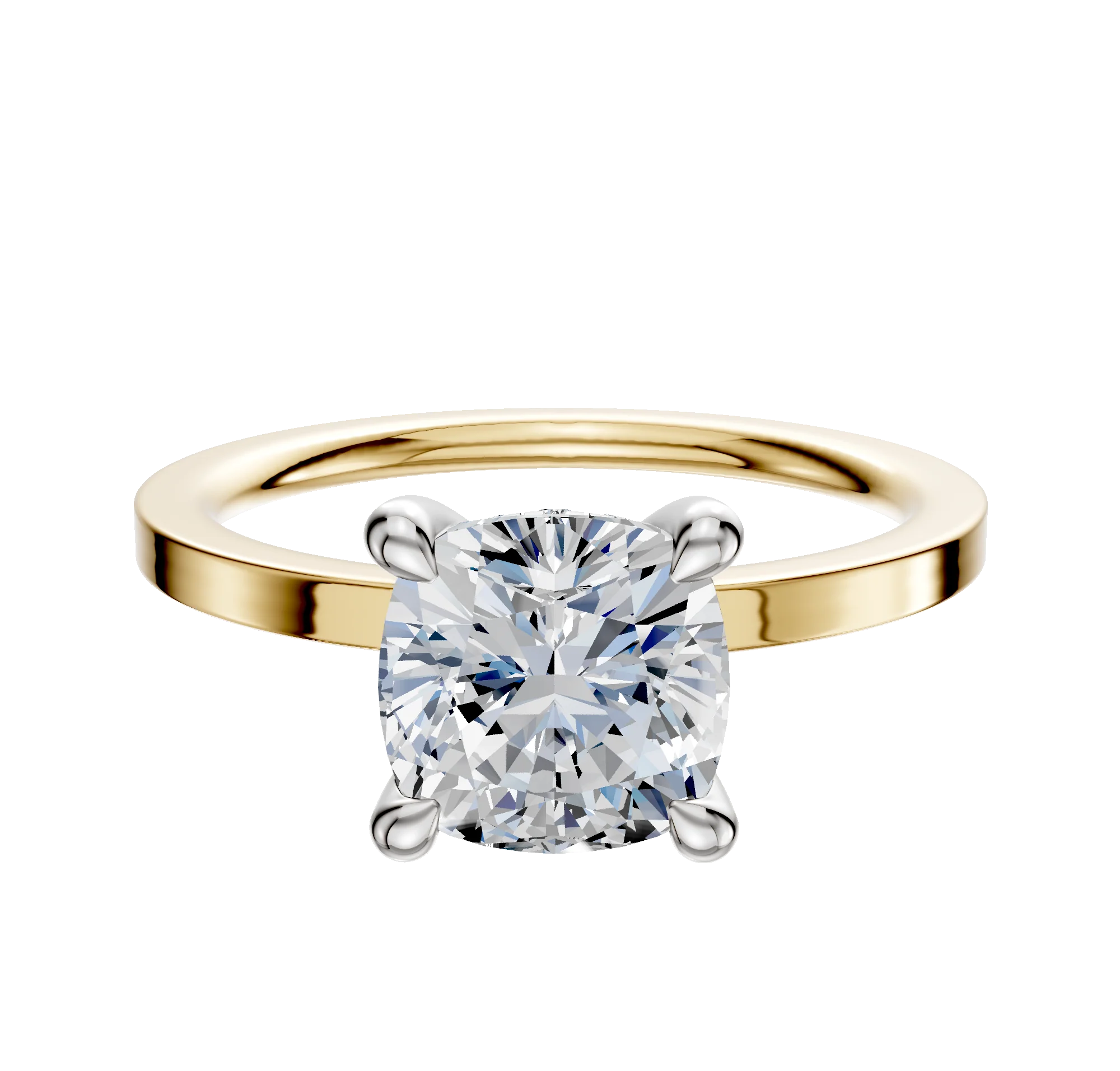 14K Two Tone 4 Prong Hidden Halo Classic Flat 1.5mm Engagement Ring