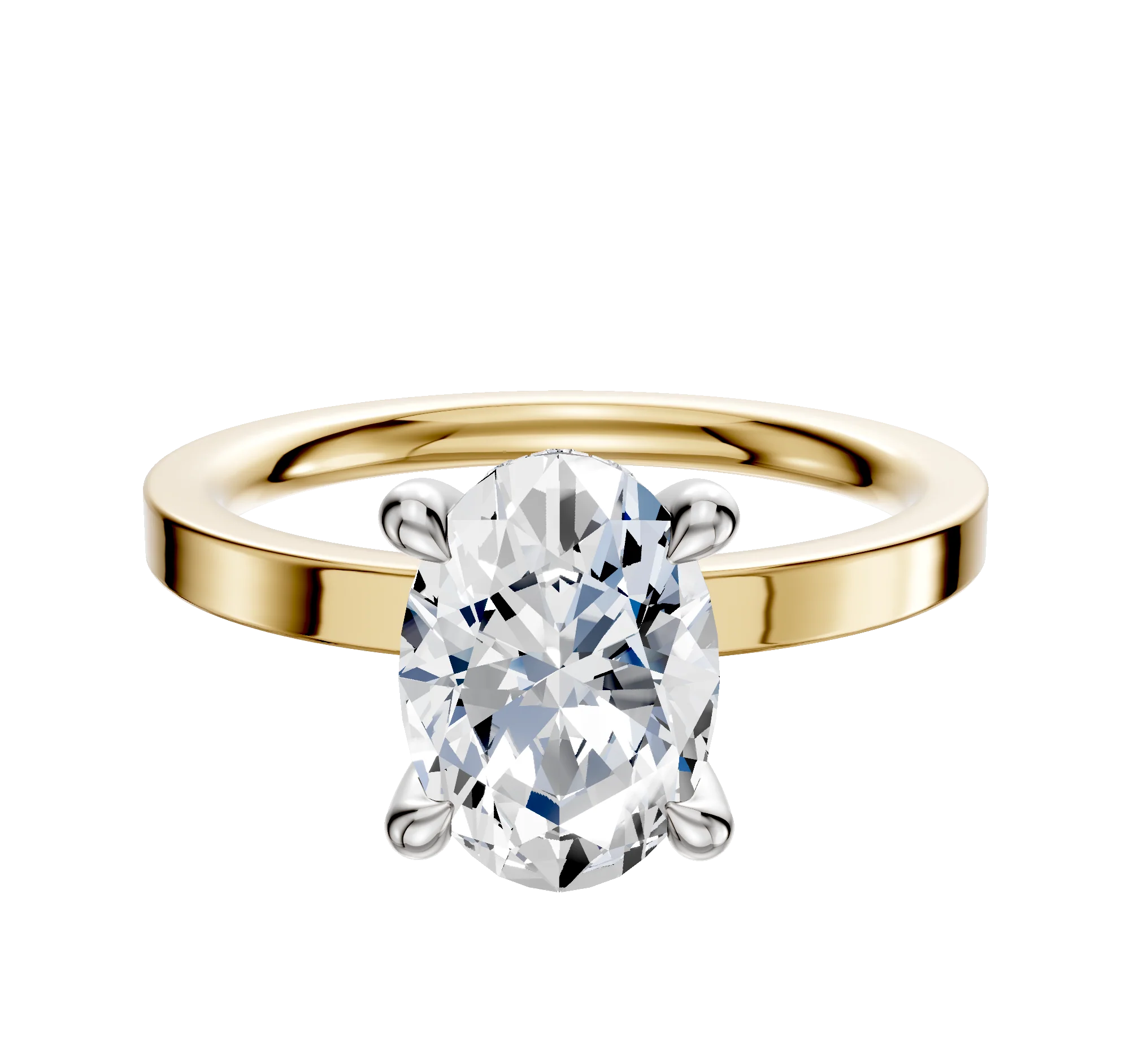 14K Two Tone 4 Prong Hidden Halo Classic Flat 2.0mm Engagement Ring