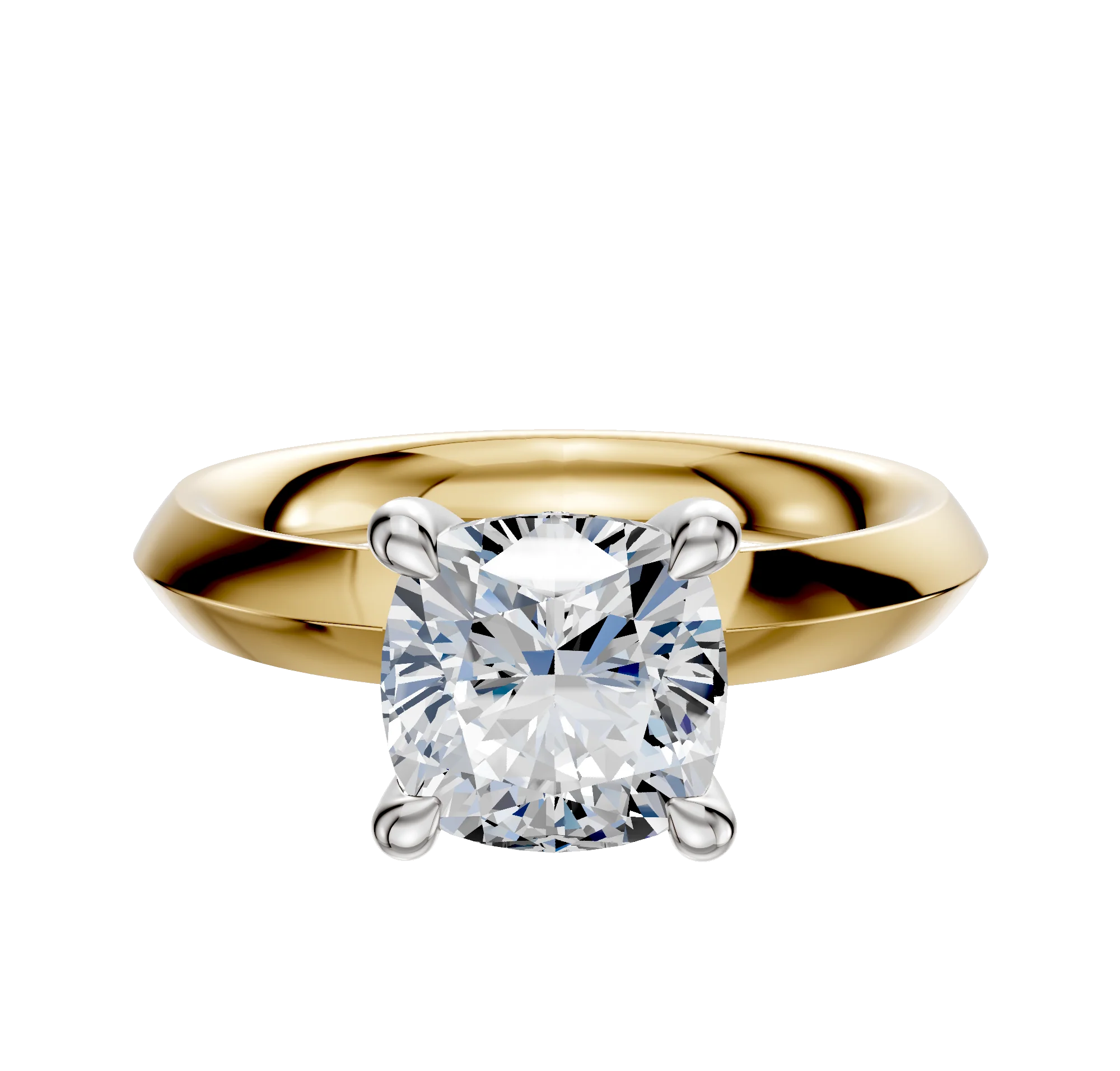 14K Two Tone 4 Prong Hidden Halo Classic Knife Edge 3.0mm Engagement Ring