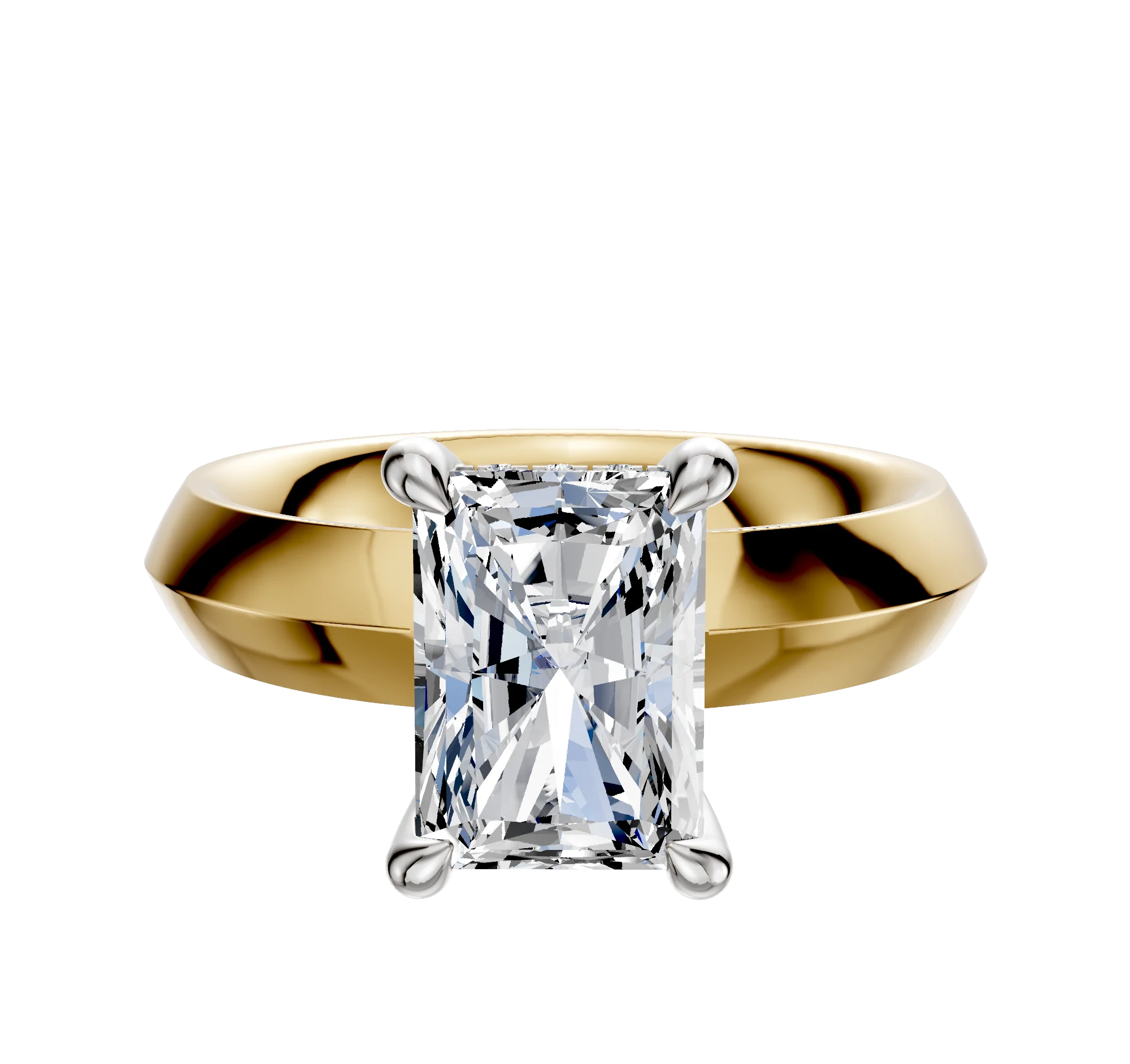 14K Two Tone 4 Prong Hidden Halo Classic Knife Edge 4.0mm Engagement Ring