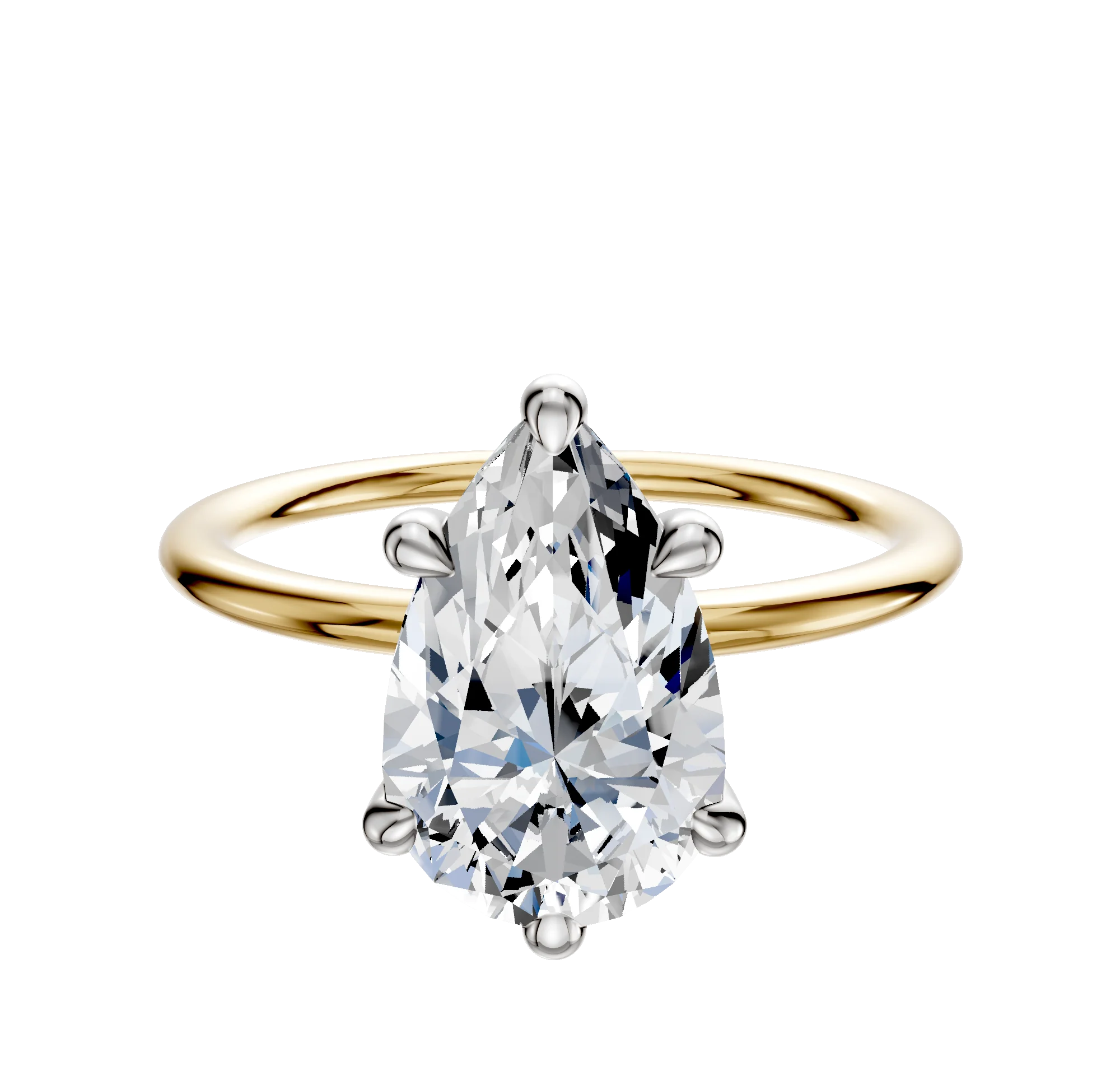 14K Two Tone 6 Prong Basket Classic Dome 1.5mm Engagement Ring