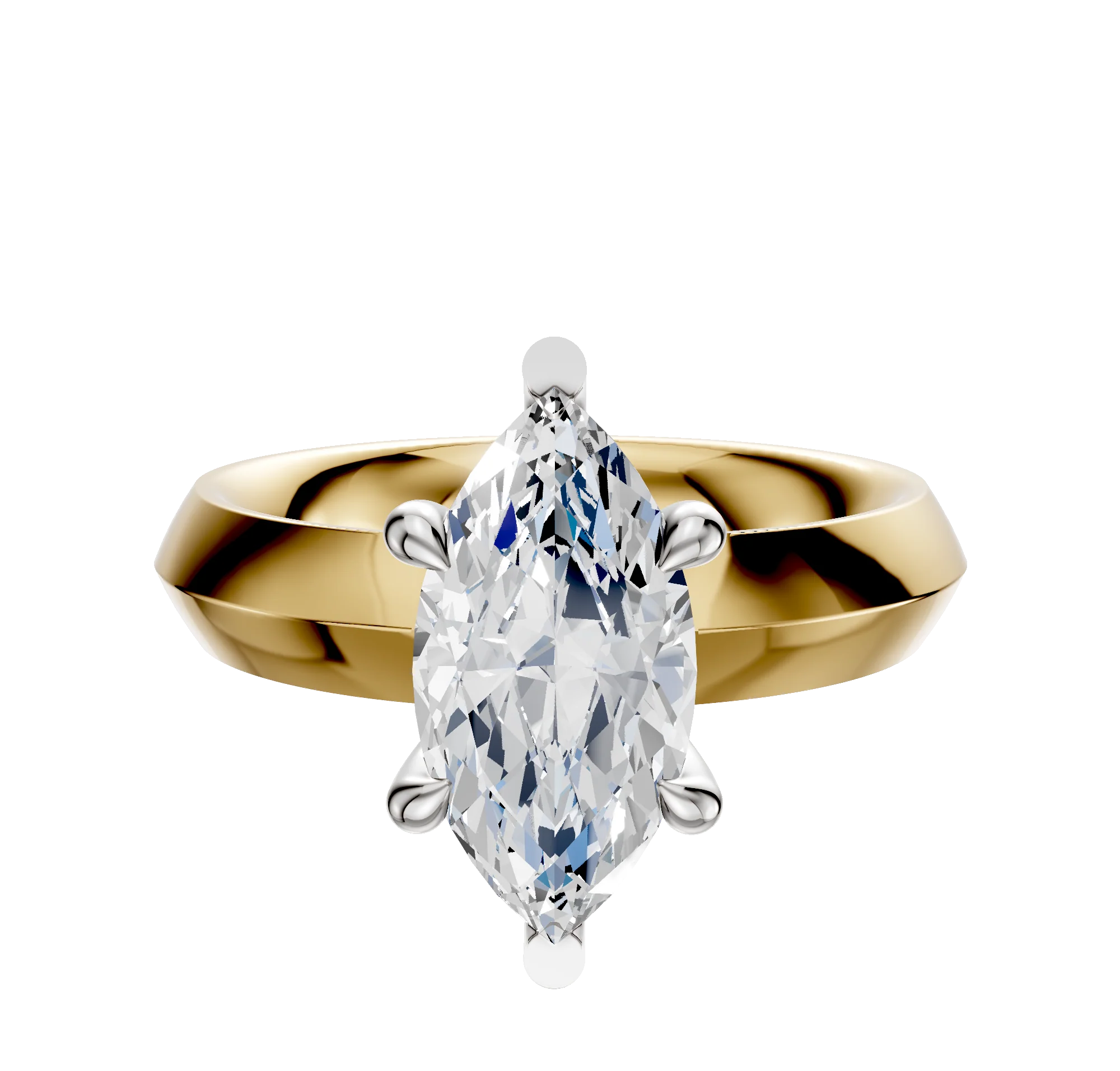 14K Two Tone 6 Prong Basket Classic Knife Edge 4.0mm Engagement Ring
