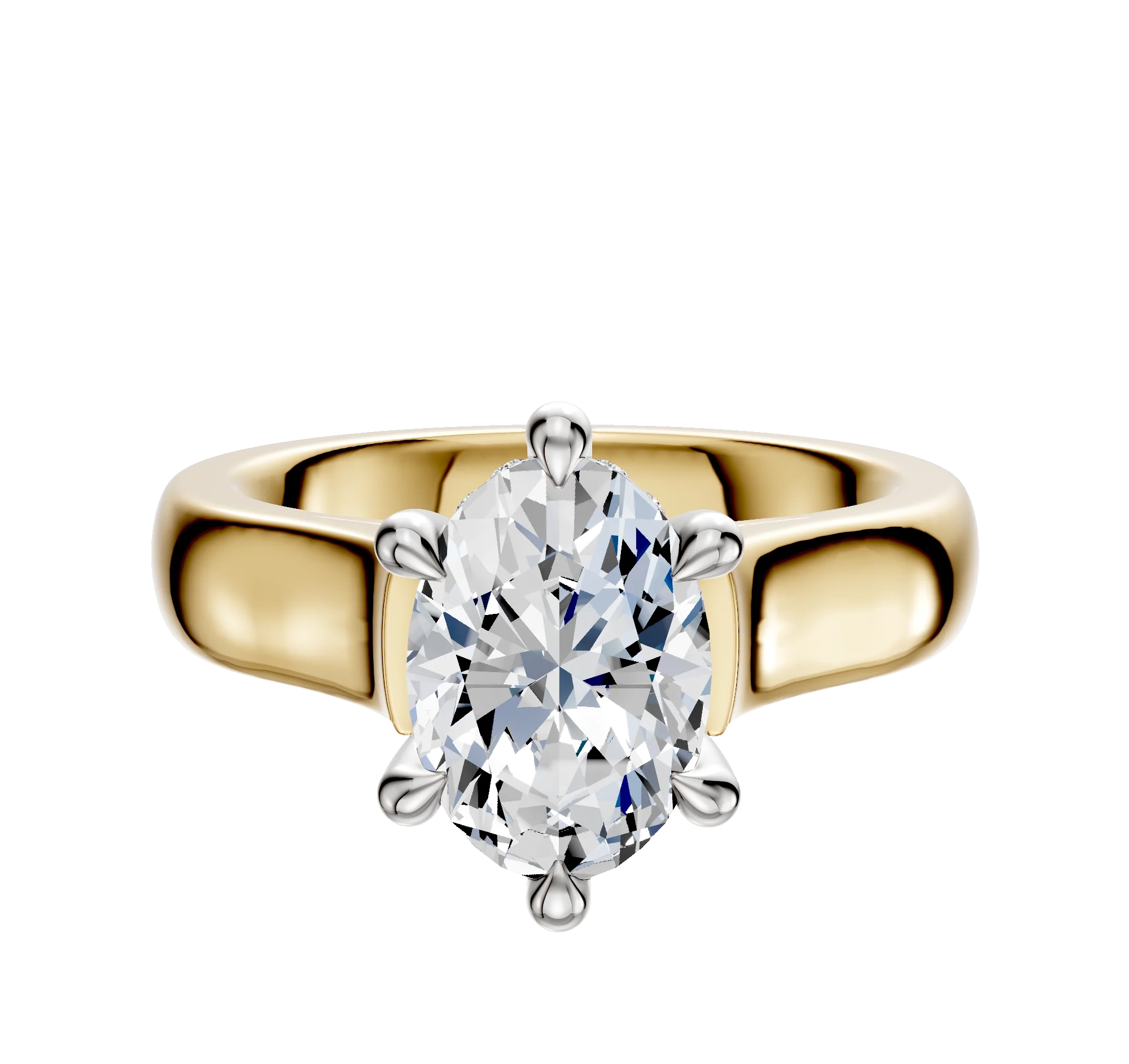 14K Two Tone 6 Prong Hidden Halo Cathedral Dome 4.0mm Engagement Ring