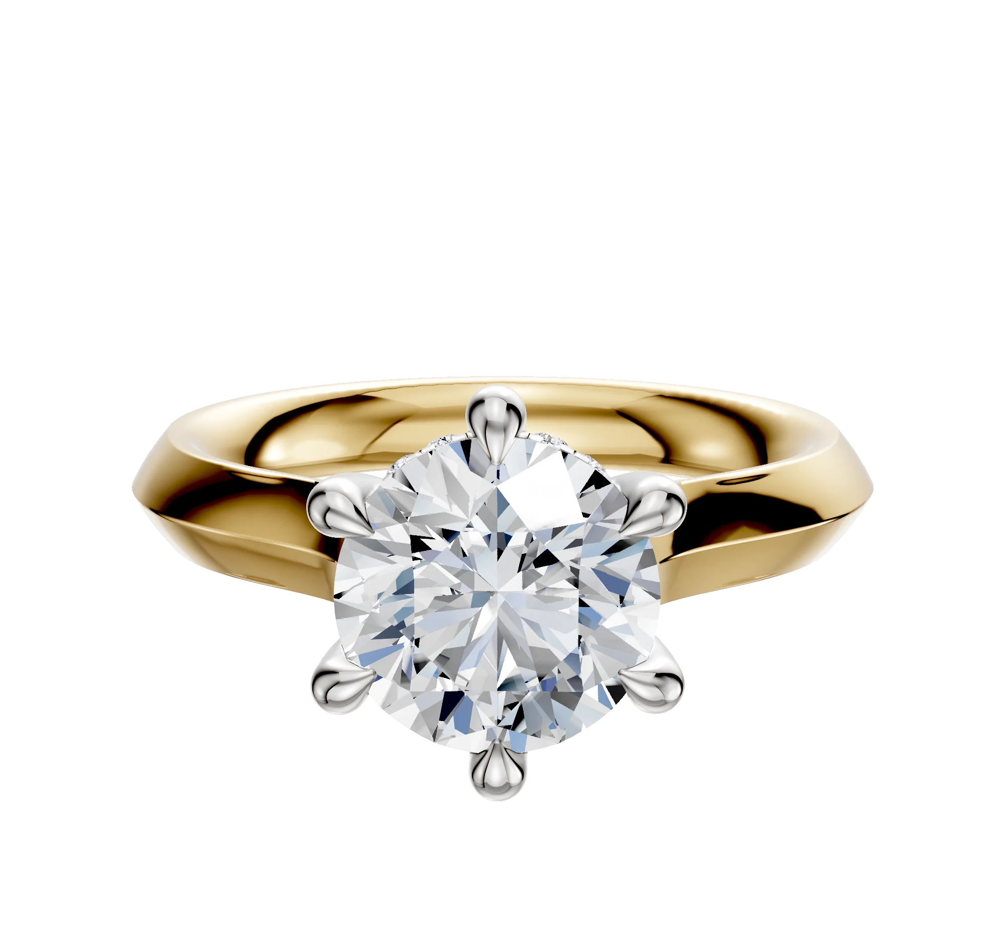 14K Two Tone 6 Prong Hidden Halo Cathedral Knife Edge 3.0mm Engagement Ring
