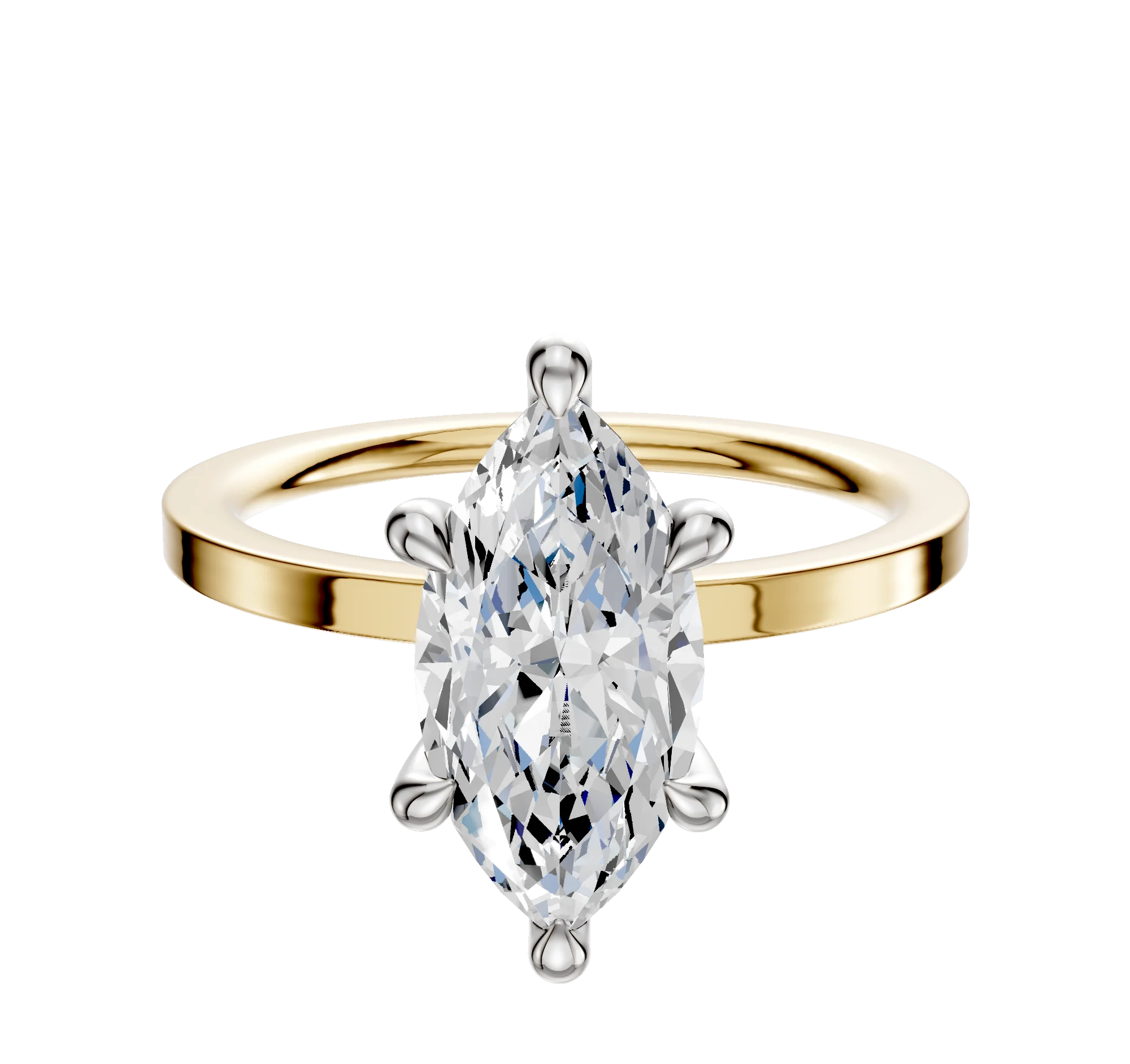 14K Two Tone 6 Prong Hidden Halo Classic Flat 1.5mm Engagement Ring