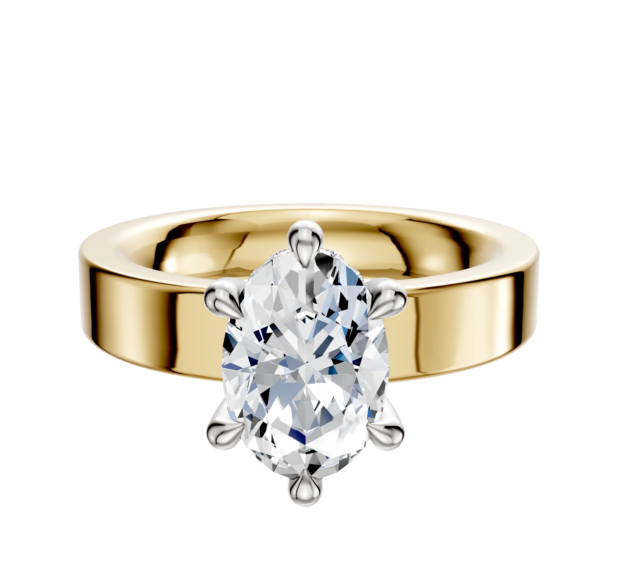 14K Two Tone 6 Prong Hidden Halo Classic Flat 4.0mm Engagement Ring