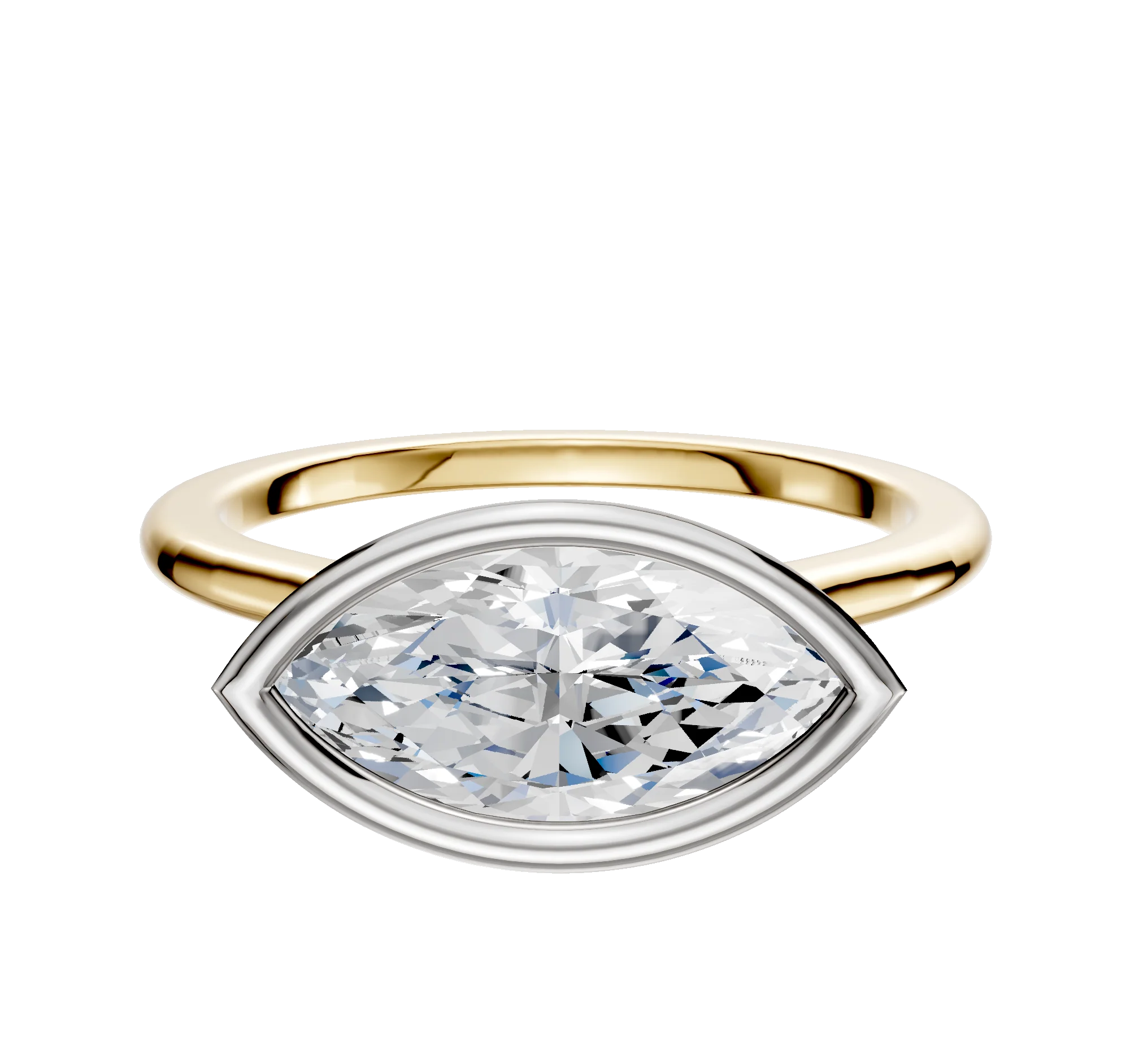 14K Two Tone Bezel Full Bezel East/West Cathedral Dome 1.5mm Engagement Ring
