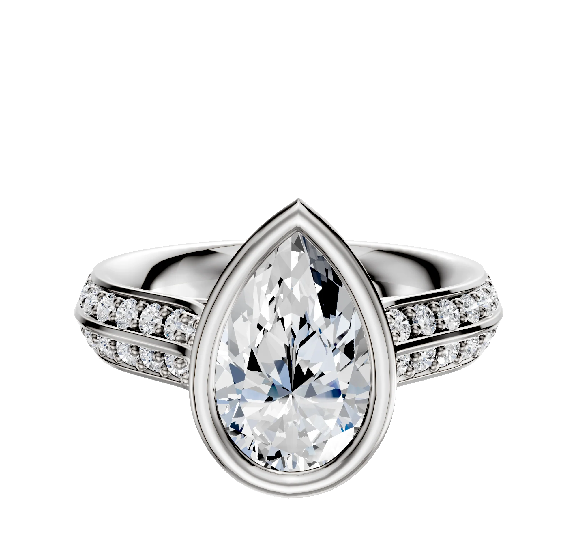 14K Two Tone Bezel Full Bezel East/West Cathedral Knife Edge 1-Row-Pave 2.5mm Engagement Ring