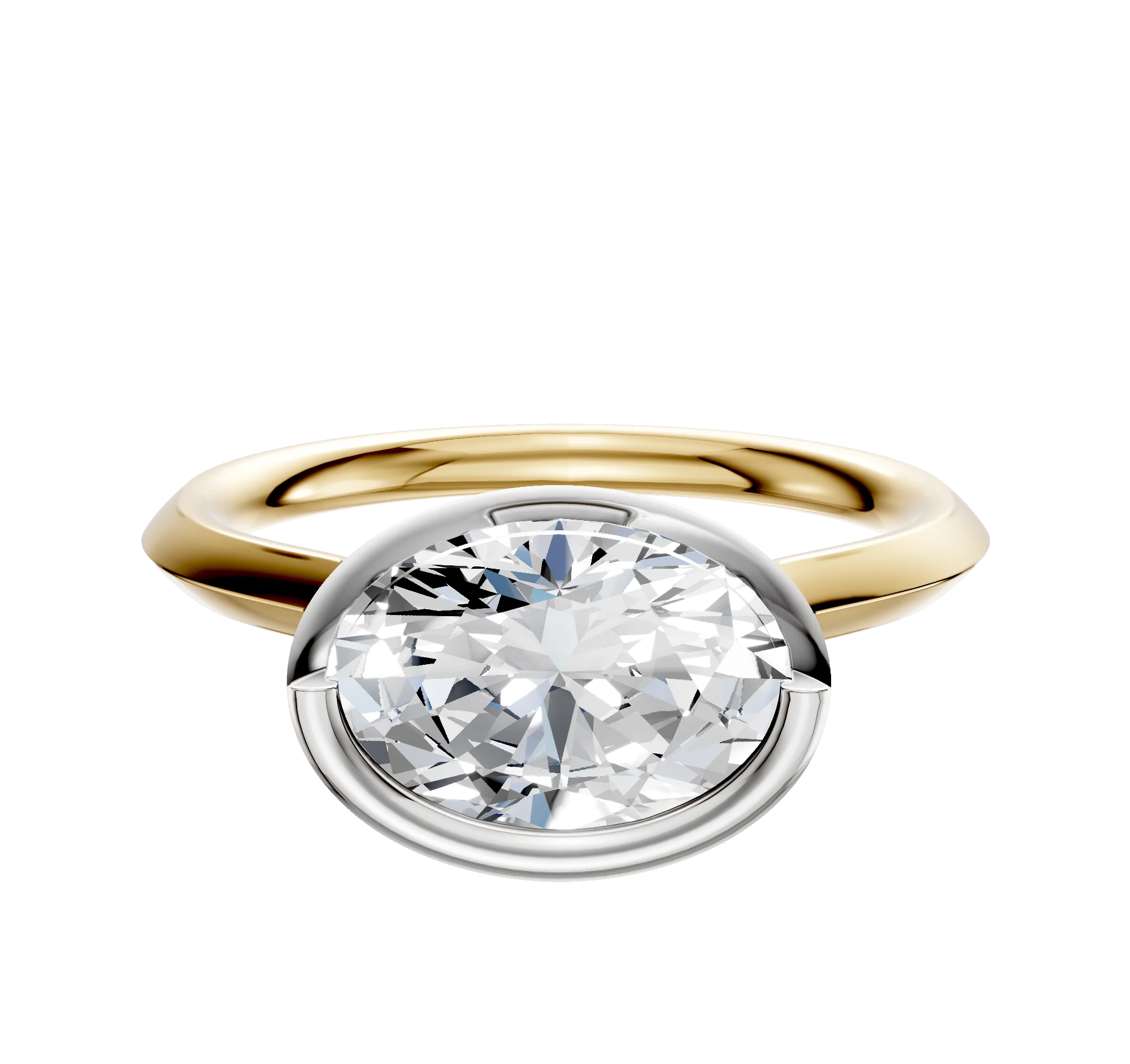 14K Two Tone Bezel Full Bezel East/West Cathedral Knife Edge 2.0mm Engagement Ring