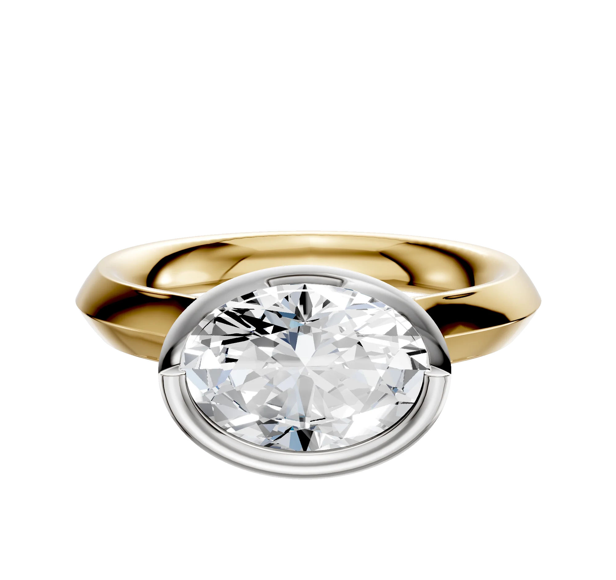 14K Two Tone Bezel Full Bezel East/West Cathedral Knife Edge 3.0mm Engagement Ring