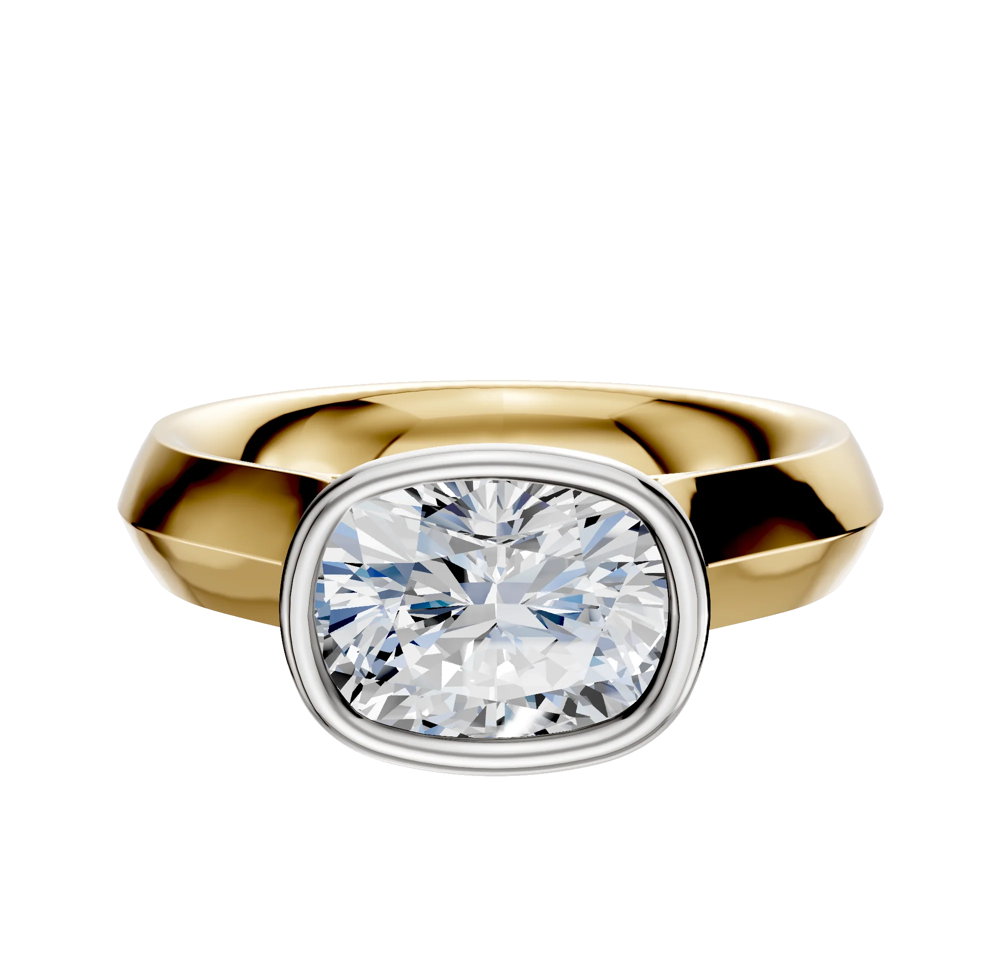 14K Two Tone Bezel Full Bezel East/West Cathedral Knife Edge 4.0mm Engagement Ring