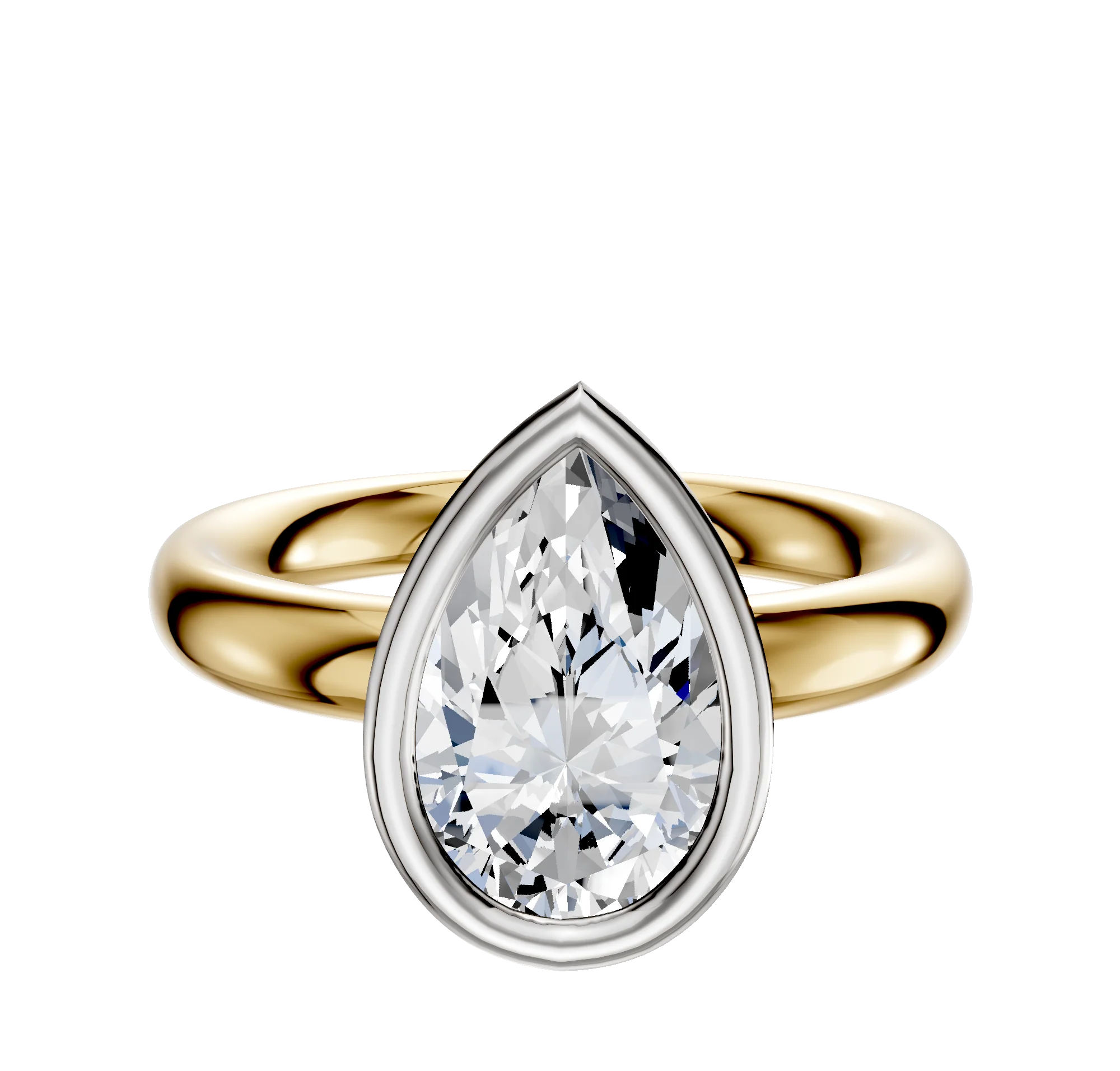 14K Two Tone Bezel Full Bezel East/West Classic Dome 3.0mm Engagement Ring