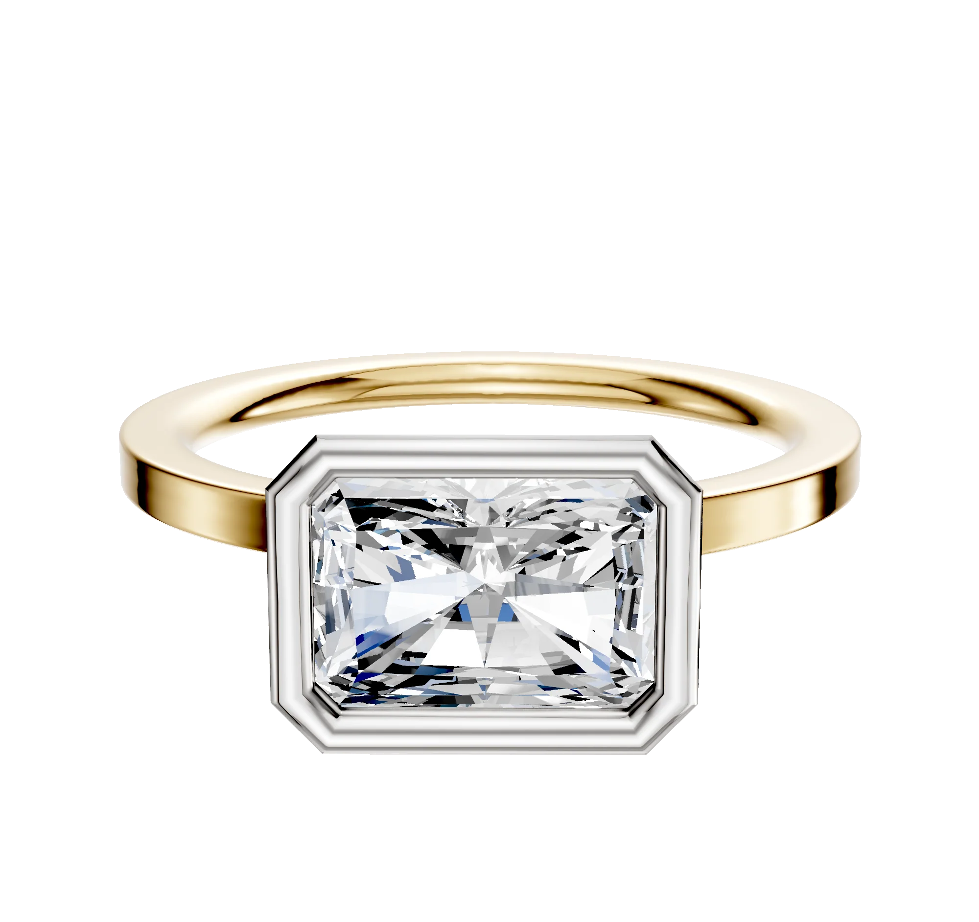 14K Two Tone Bezel Full Bezel East/West Classic Flat 1.5mm Engagement Ring