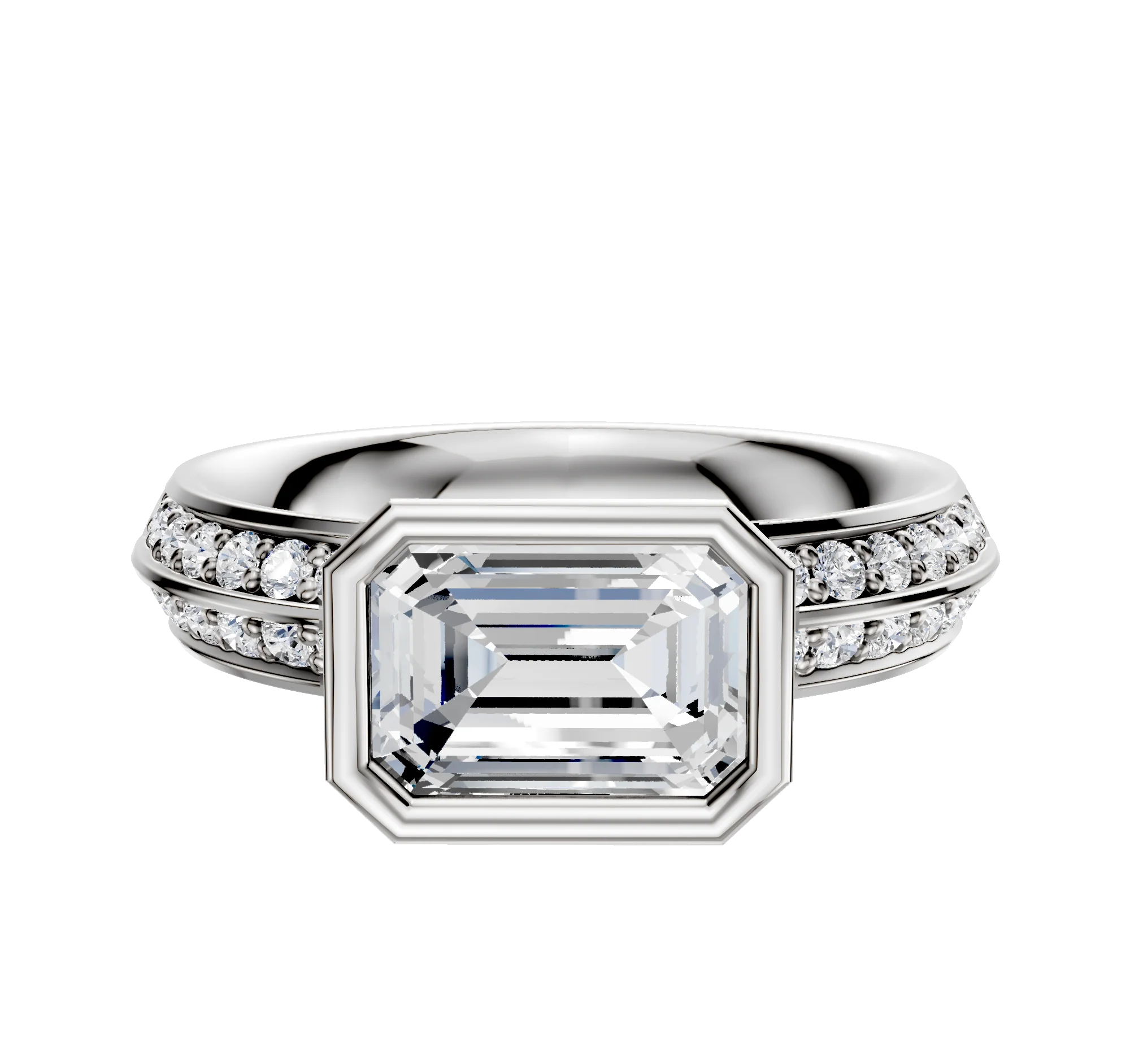 14K Two Tone Bezel Full Bezel East/West Classic Knife Edge 1-Row-Pave 2.5mm Engagement Ring