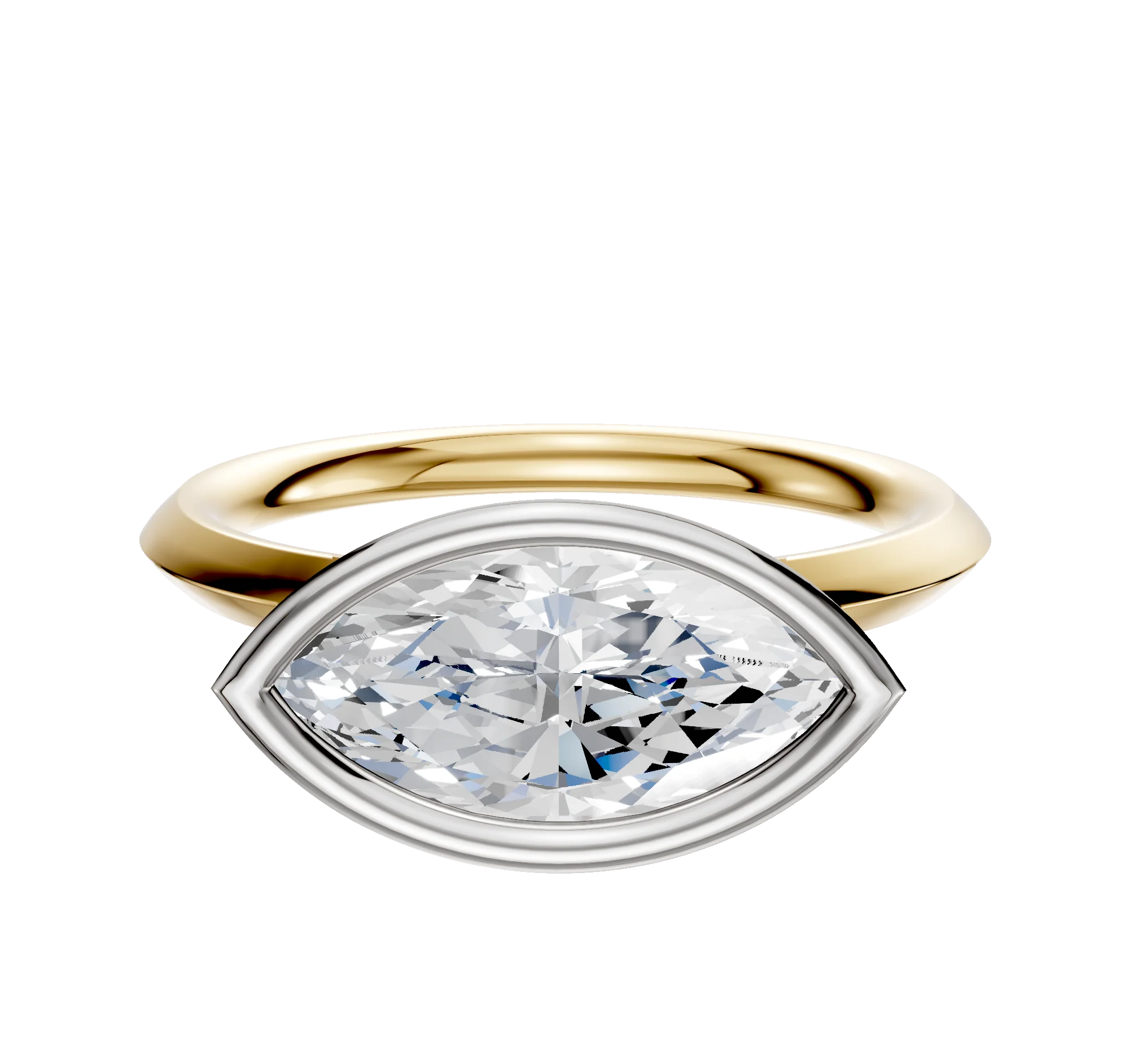 14K Two Tone Bezel Full Bezel East/West Classic Knife Edge 2.0mm Engagement Ring