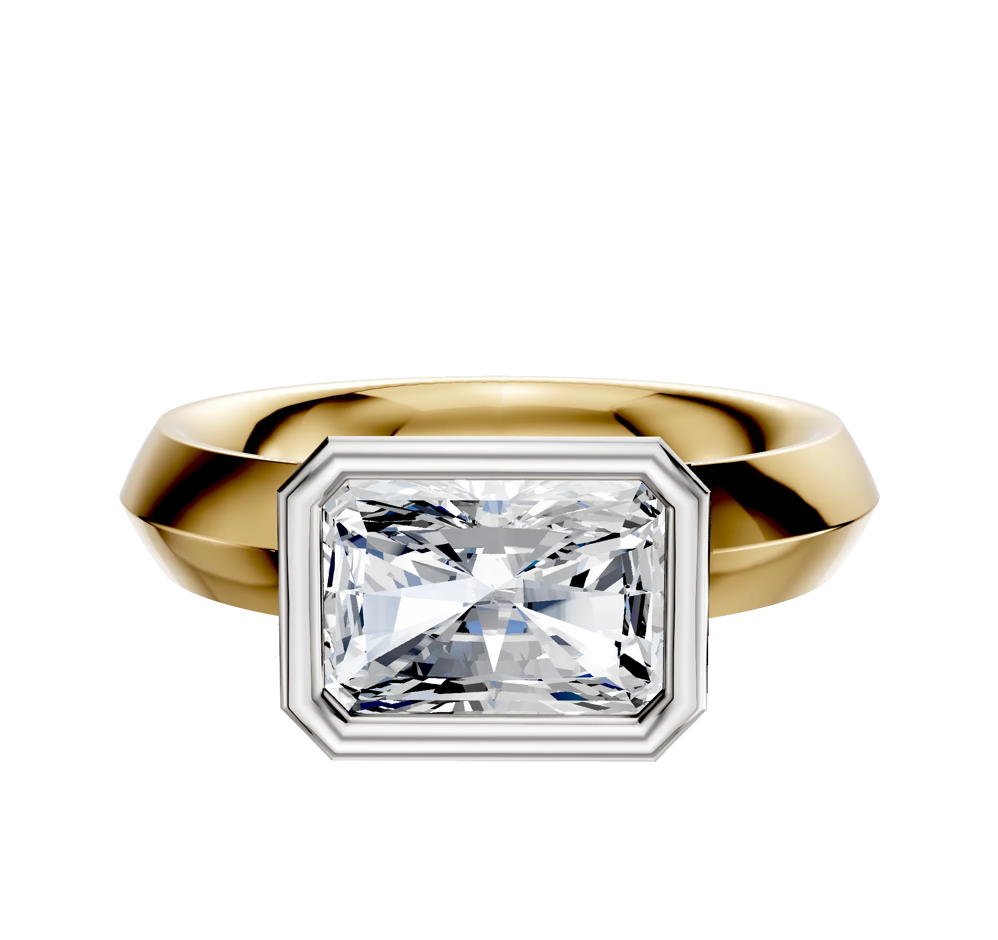 14K Two Tone Bezel Full Bezel East/West Classic Knife Edge 4.0mm Engagement Ring
